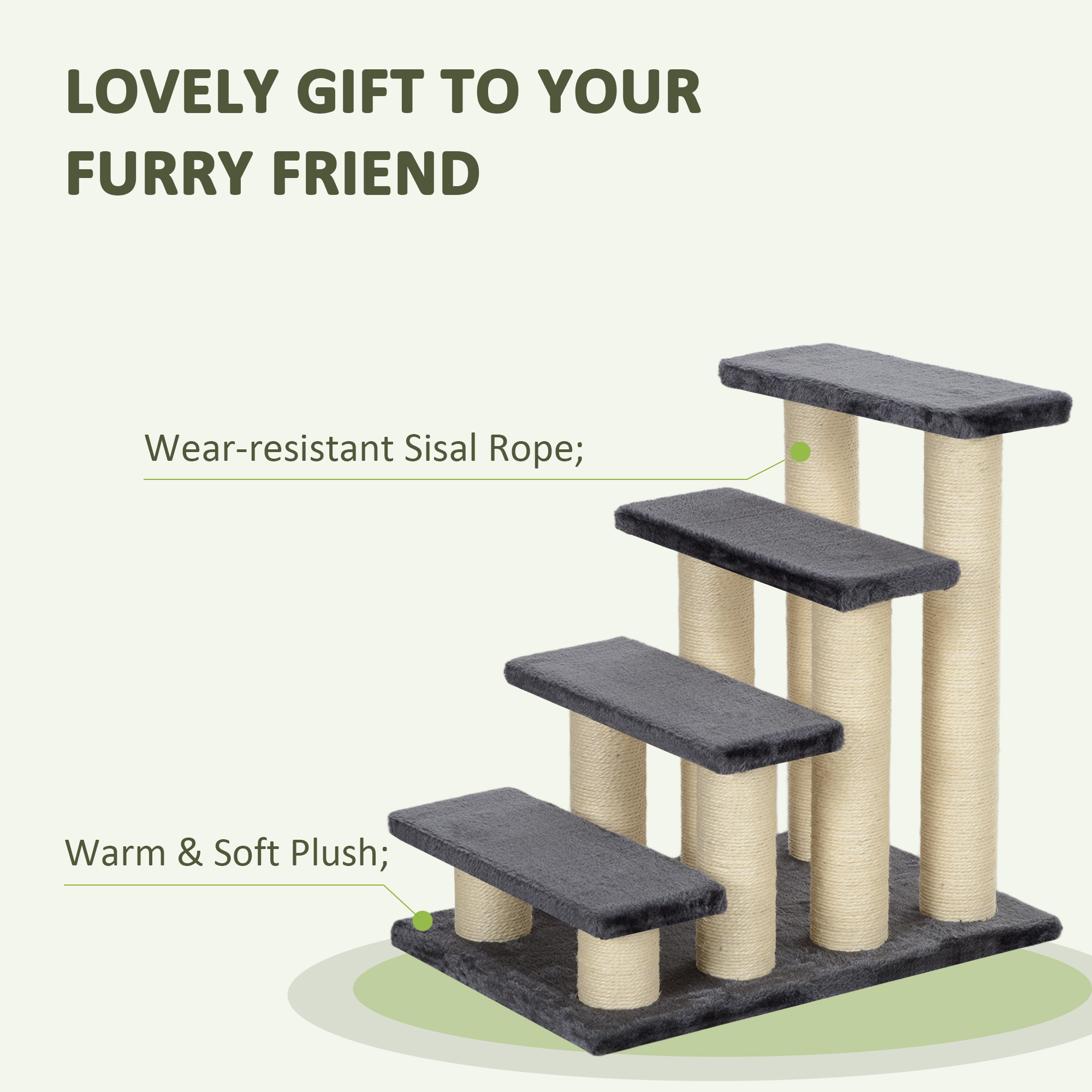 Hundetreppe 4 Stufen 59 cm Hoch Haustiertreppe für Katze und Hunde Hunderampe Katzentreppe Einstiegshilfe für Bett, Sofa, Couch Grau