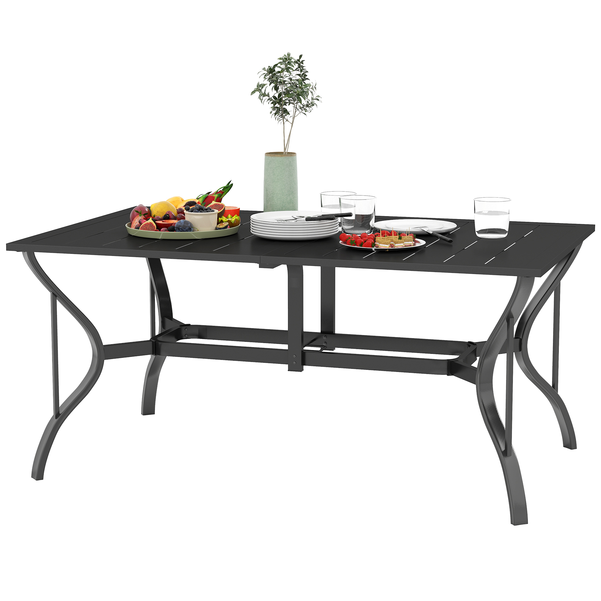 Gartentisch Stahl 150x90 cm Wetterfest Balkontisch mit Schirmloch, Lamellen-Design für 6 Personen Schwarz Gartentisch Stahl 150x90 cm Wetterfest Balkontisch mit Schirmloch, Lamellen-Design für 6 Personen Schwarz