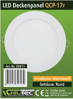 LED Licht-Panel "QCP-17R", Ø 17cm, 230V, 12W, 1128 Lumen, 2900K / warmweiß
