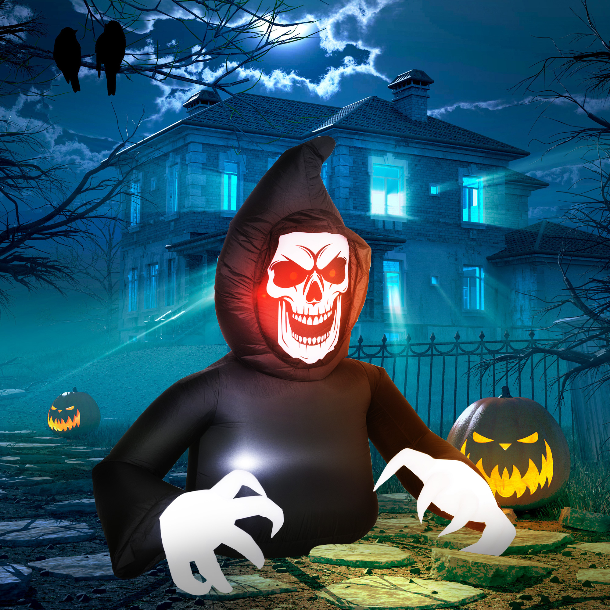 Aufblasbare Halloween-Dekoration, Sensenmann, LED-Leuchten, Gebläse, Kabel