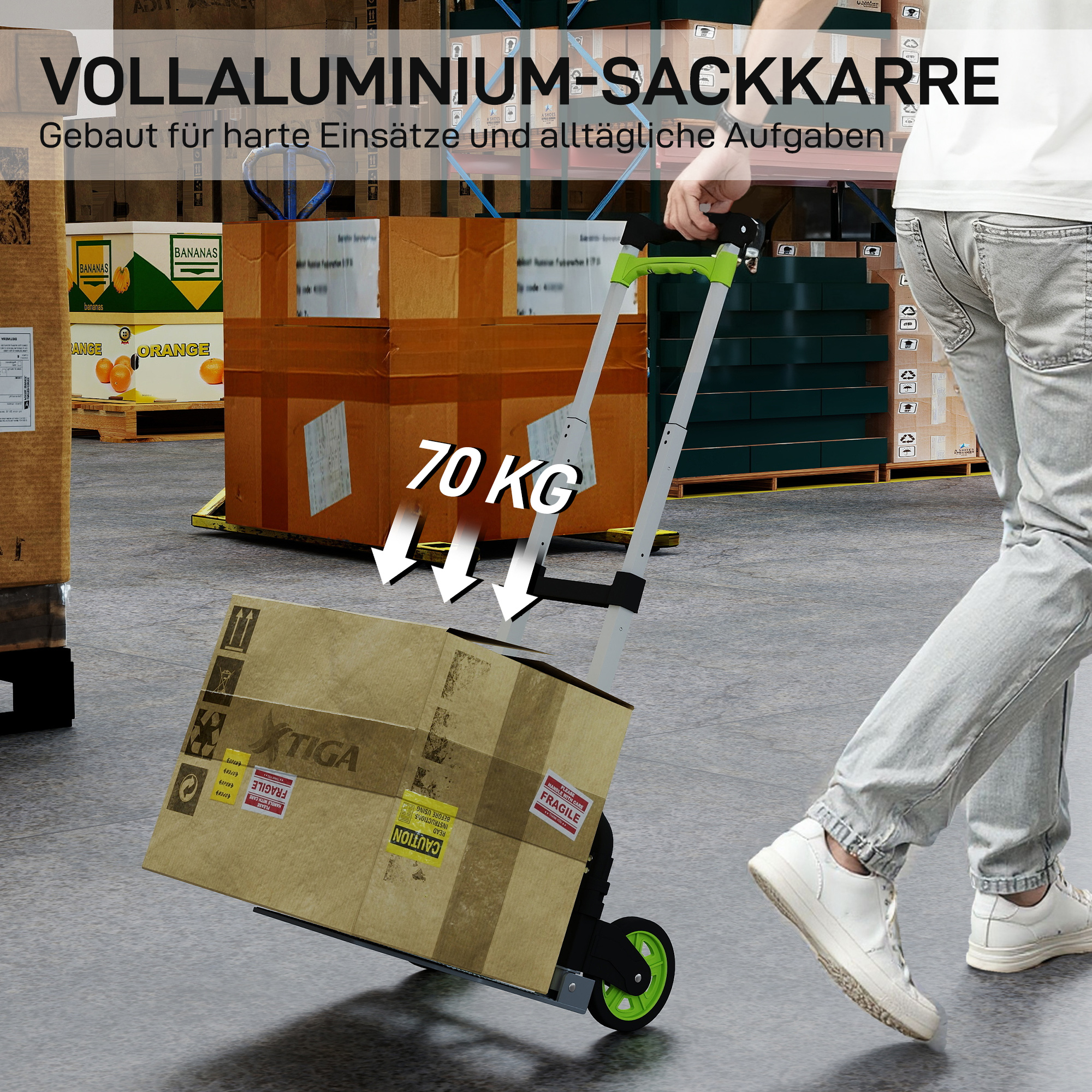Sackkarre klappbar Aluminium Transportkarre mit Teleskopgriff Höhenverstellbar 100 cm