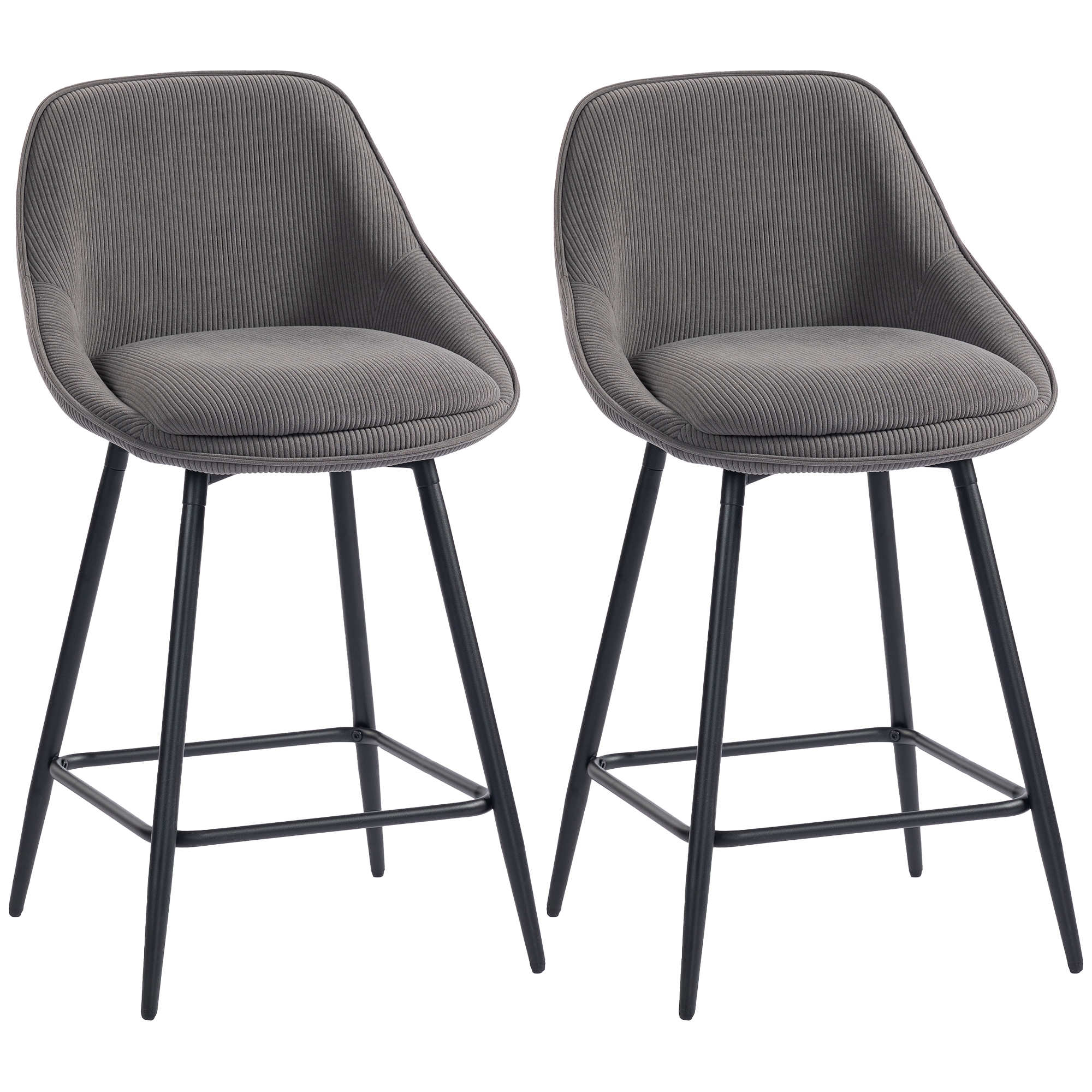 2er-Set Barstühle mit Cordbezug und Stahlbeinen, Polsterstühle für Kücheninsel, Esszimmer, Grau