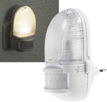 LED Nachtlicht mit Bewegungsmelder, 230V, 3 weiße LEDs, On/Off/Auto