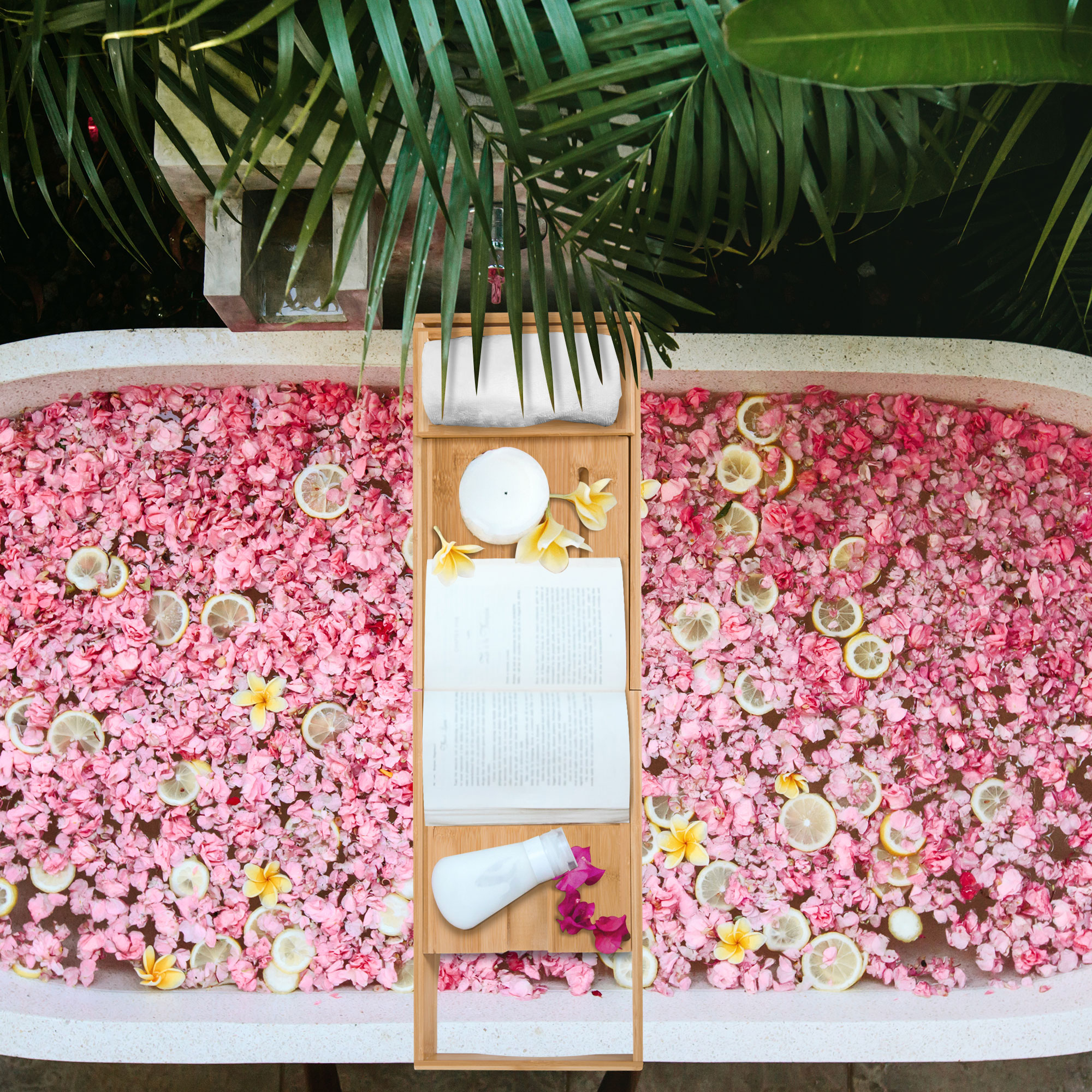 Badewannenablage Bambus verstellbares Badewannenbrett Badewannentablett für Buch, iPad, Telefon, SPA