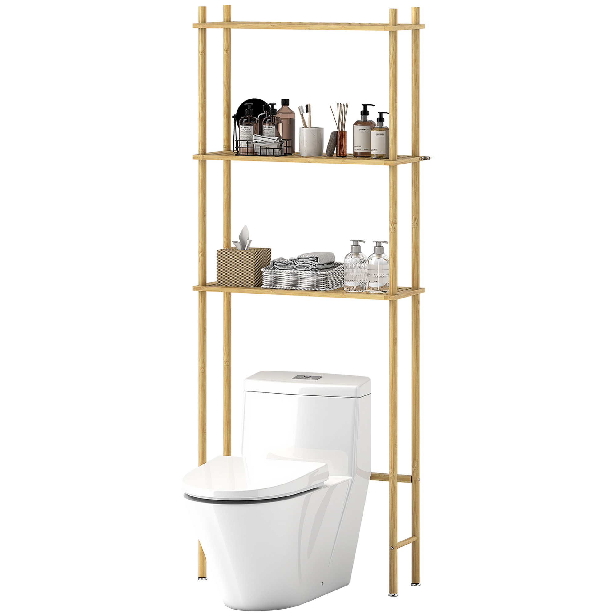 Toilettenregal 3 Ebenen Badezimmerregal, platzsparend Naturholz 69 x 25,5 x 181 cm Toilettenregal 3 Ebenen Badezimmerregal, platzsparend Naturholz 69 x 25,5 x 181 cm