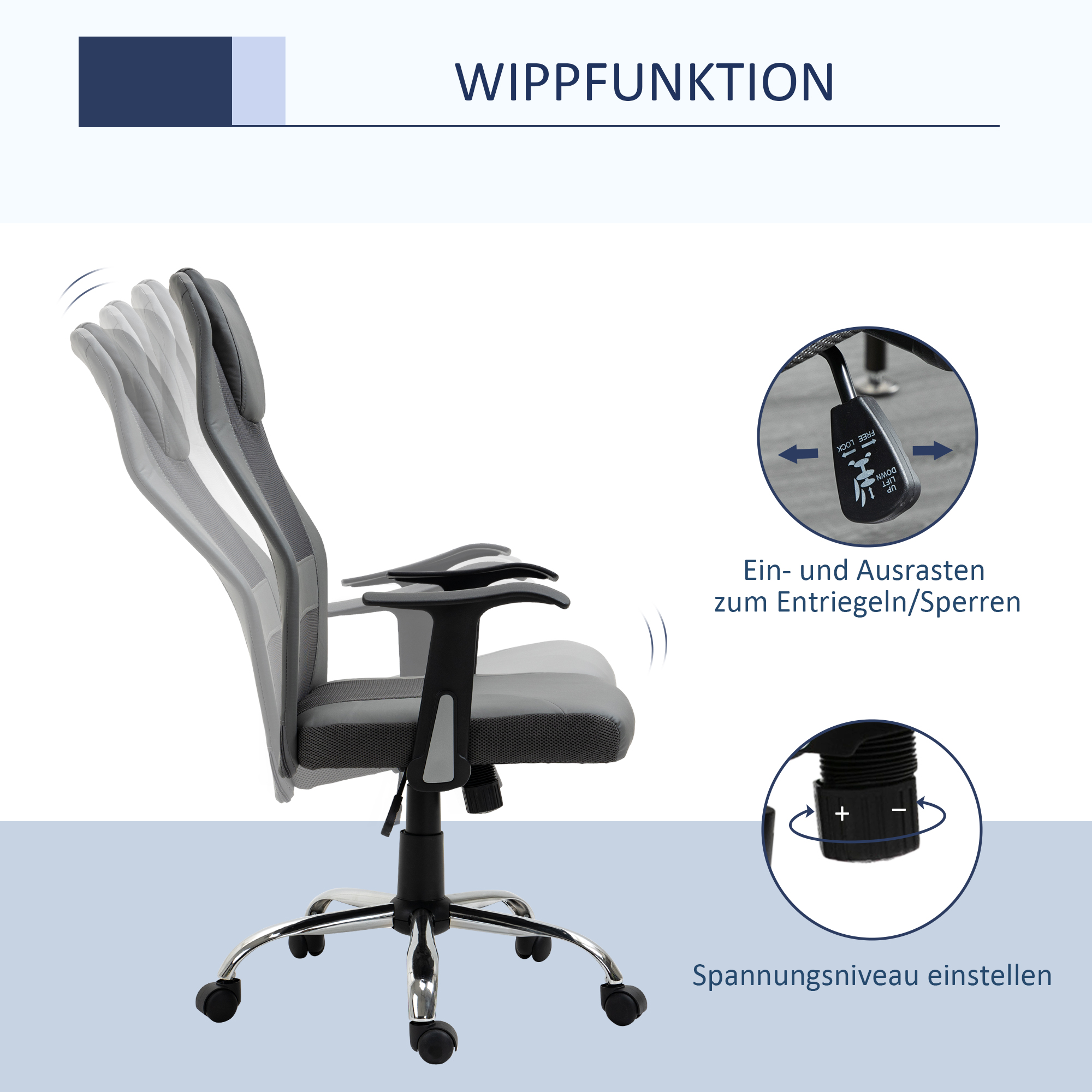 Bürostuhl Drehstuhl höhenverstellbar Chefsessel Schreibtischstuhl ergonomisch Kunstleder Grau 66 x 73 x 108-118 cm