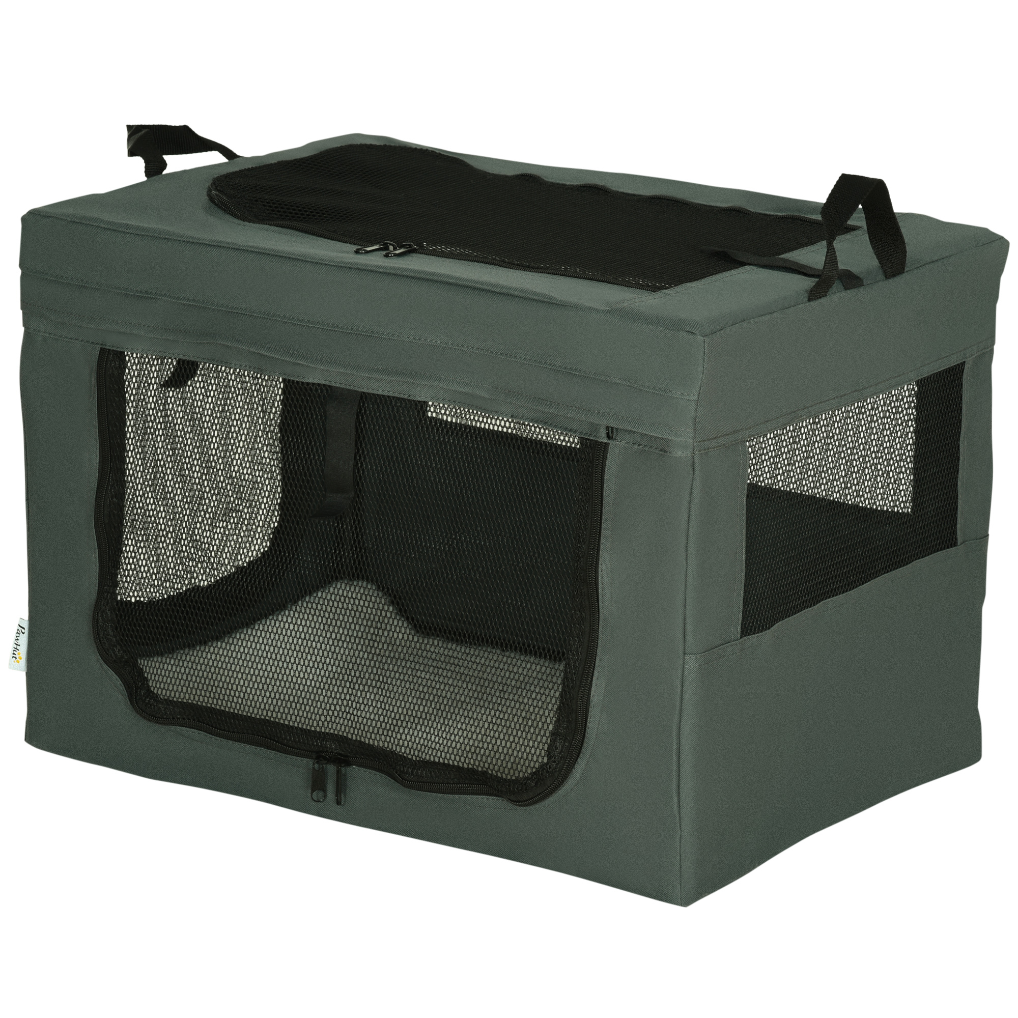 Transportbox, faltbar, 3 Eingänge, Innenkissen, für Hunde und Katzen bis 4 kg/40 cm, grau