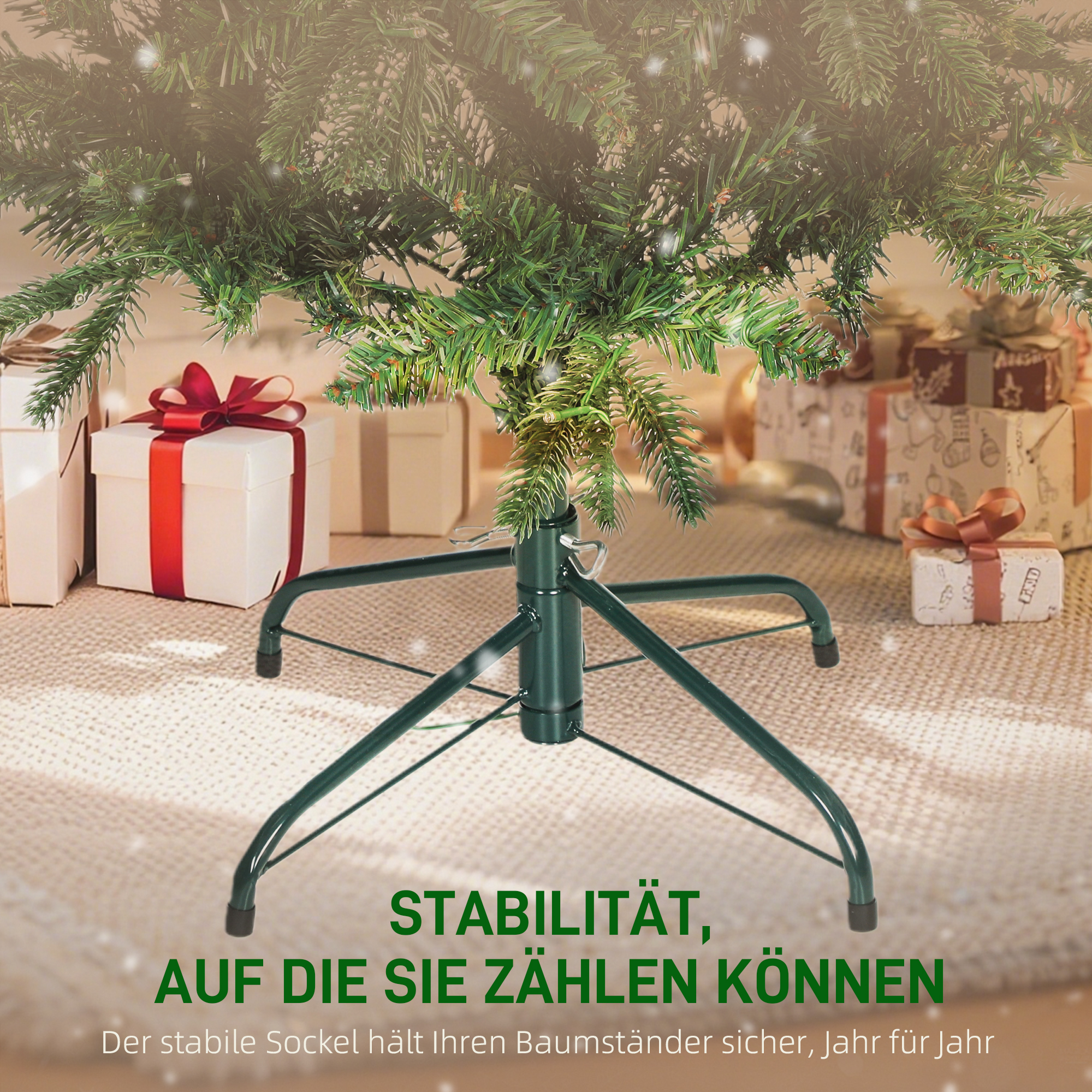Weihnachtsbaum künstlich 180 cm Christbaum mit 605 dichten Zweigen, 200 warmweiß LED Indoor
