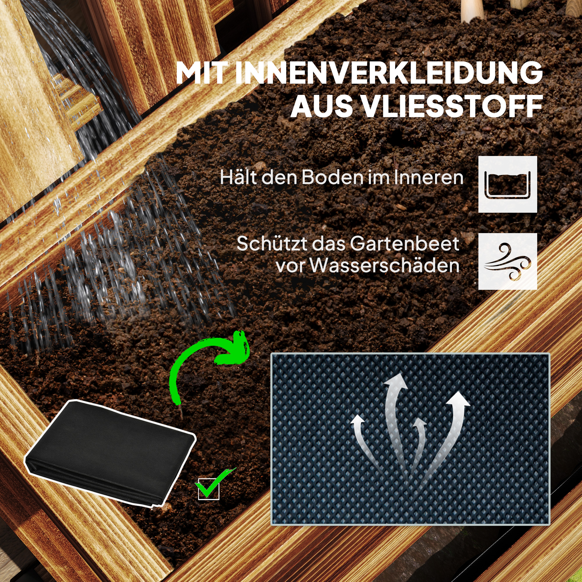 Blumenkasten-Set, Wandmontage, frei versetzbar, Massivholz, 60 x 16 x 80 cm