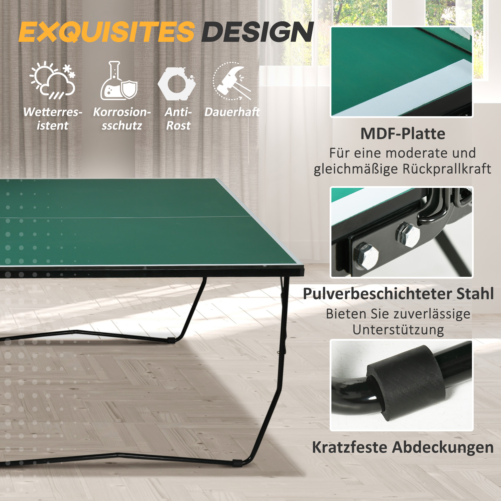 Tischtennisplatte Tischtennis-Set, klappbar, 8 Rollen, inkl, Schläger u, Bälle, 274 cm x 152,5 cm x 76 cm, Grün