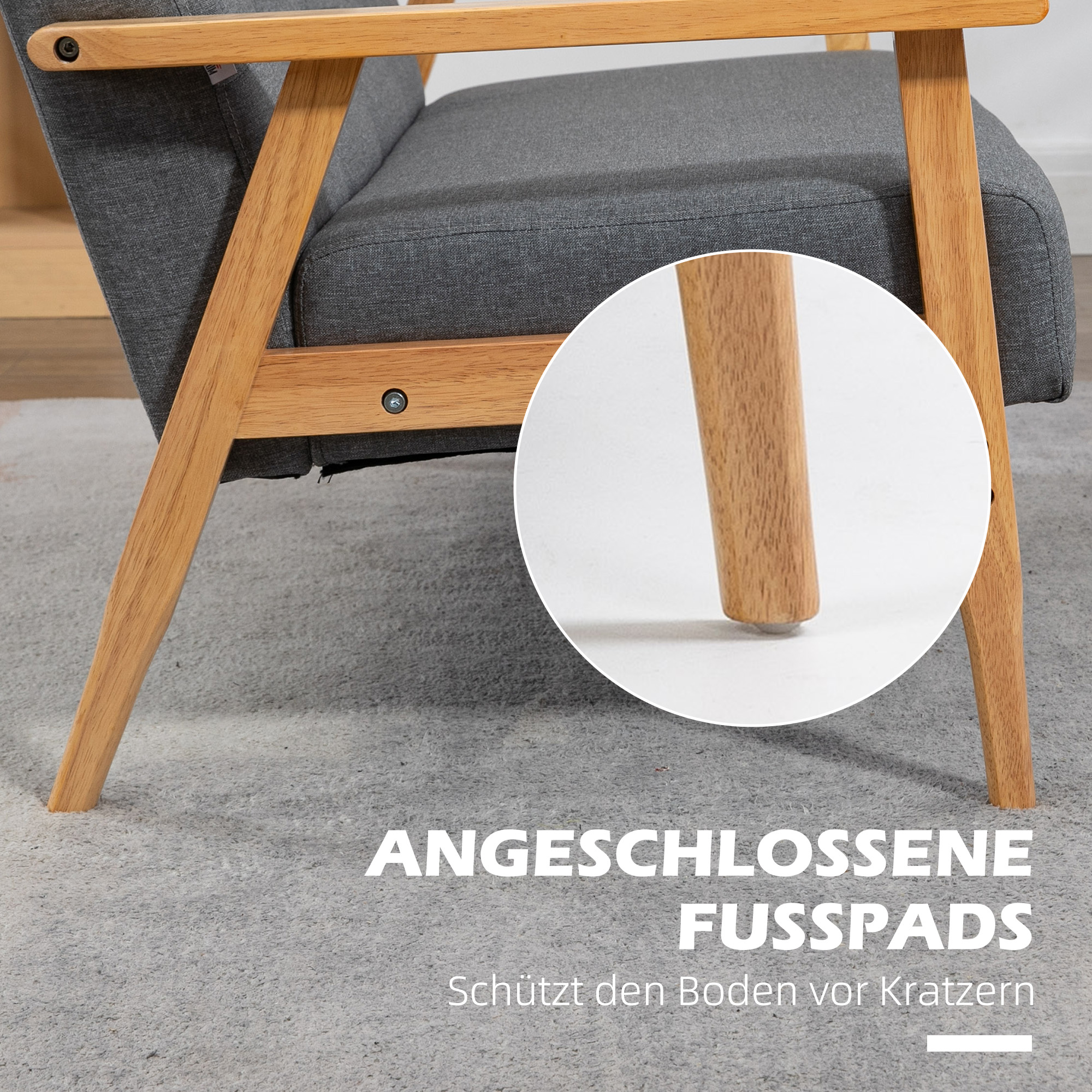 Dreisitzer-Polstersofa, Kautschukholz, 154,5 x 69,5 x 73 cm, Grau