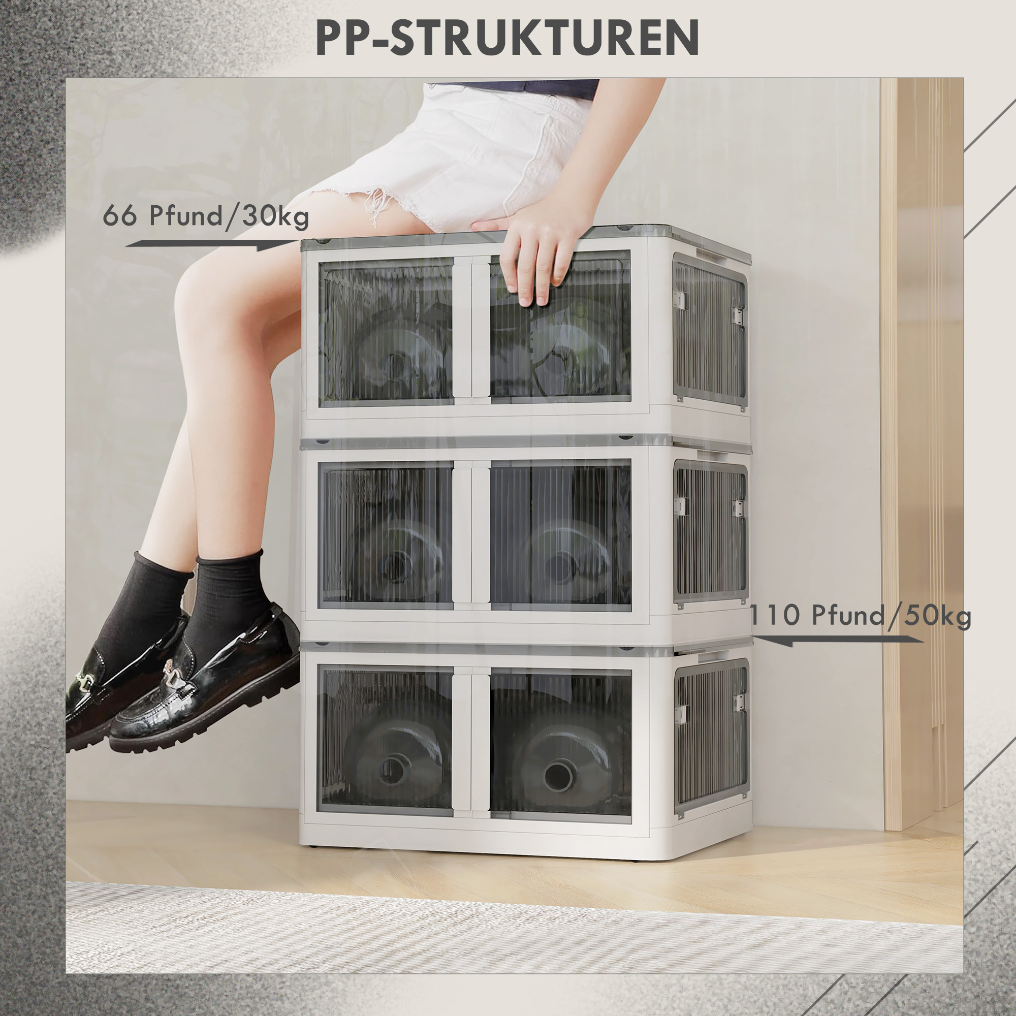 Aufbewahrungsbox Aufbewahrungskorb. faltbar, mit Staubschutz, 60 cm x 42 cm x 34 cm, Weiß + Grau