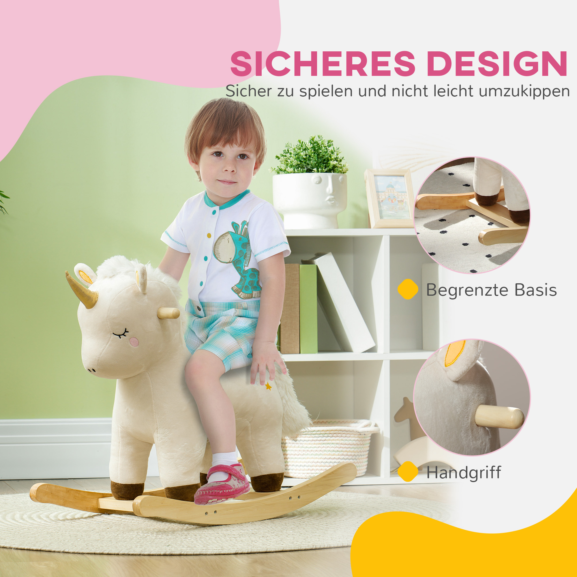 Schaukelpferd im Einhorn-Design, mit Soundeffekten, weicher Sitz, für Kinder im Alter von 2-4 Jahren, Weiß