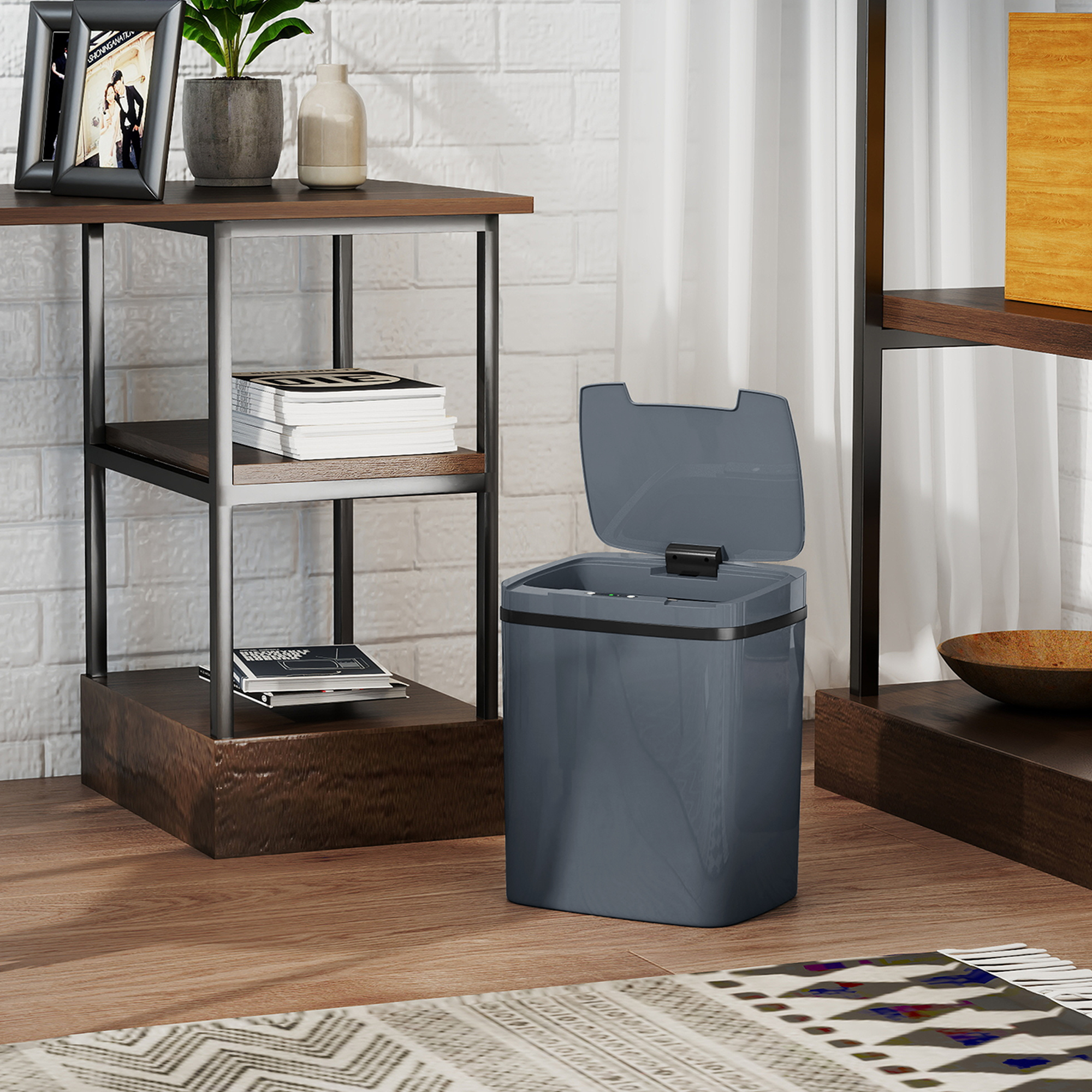 Sensor Mülleimer 15L Automatischer Mülleimer mit zwei Öffnungsmodi, für Büro, Küchen, 27,6 x 21,4 x 33,5 cm, Grau