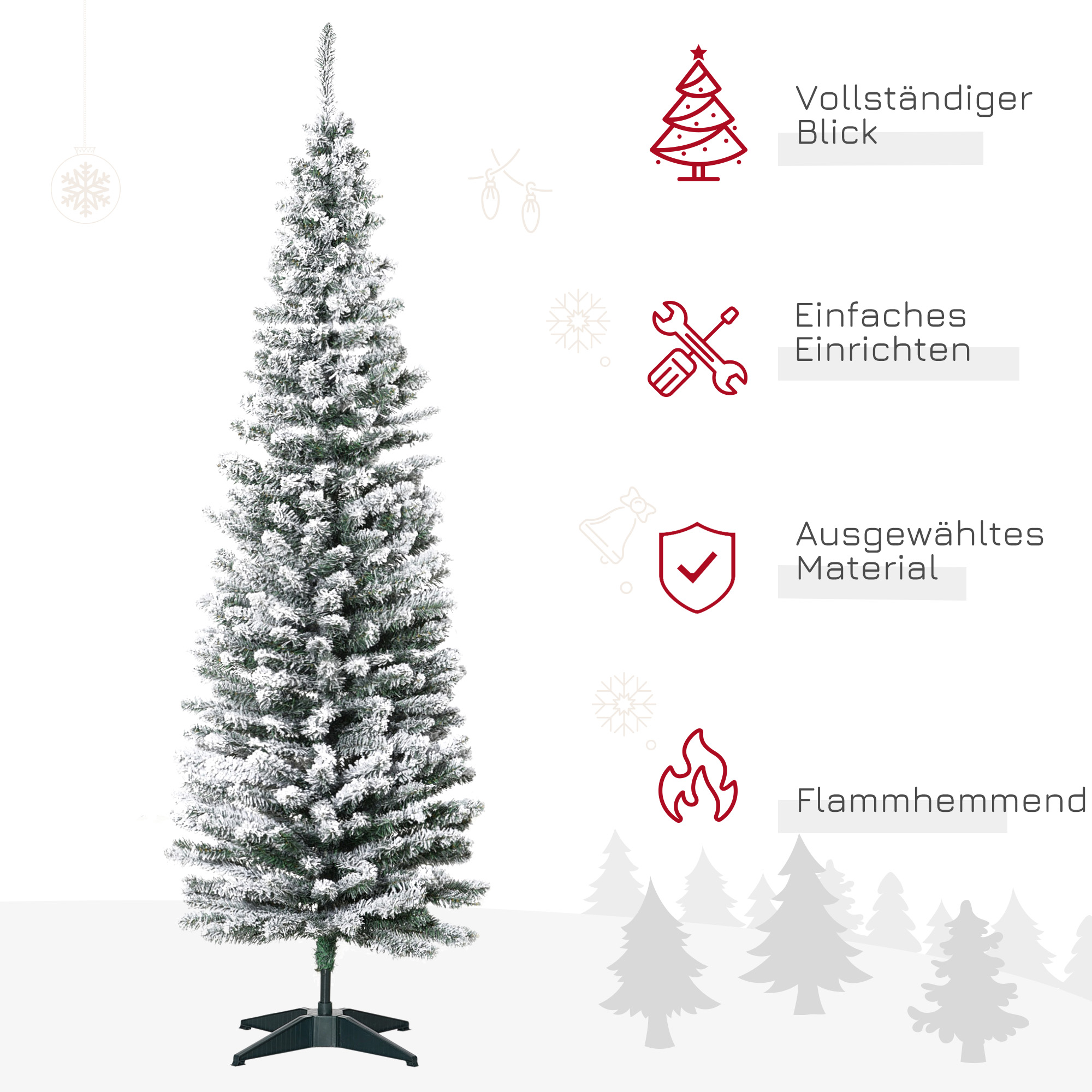 Künstlicher Weihnachtsbaum, 210 cm, beschneite PVC-Zweige, klappbar, Metallständer, Grün/Weiß