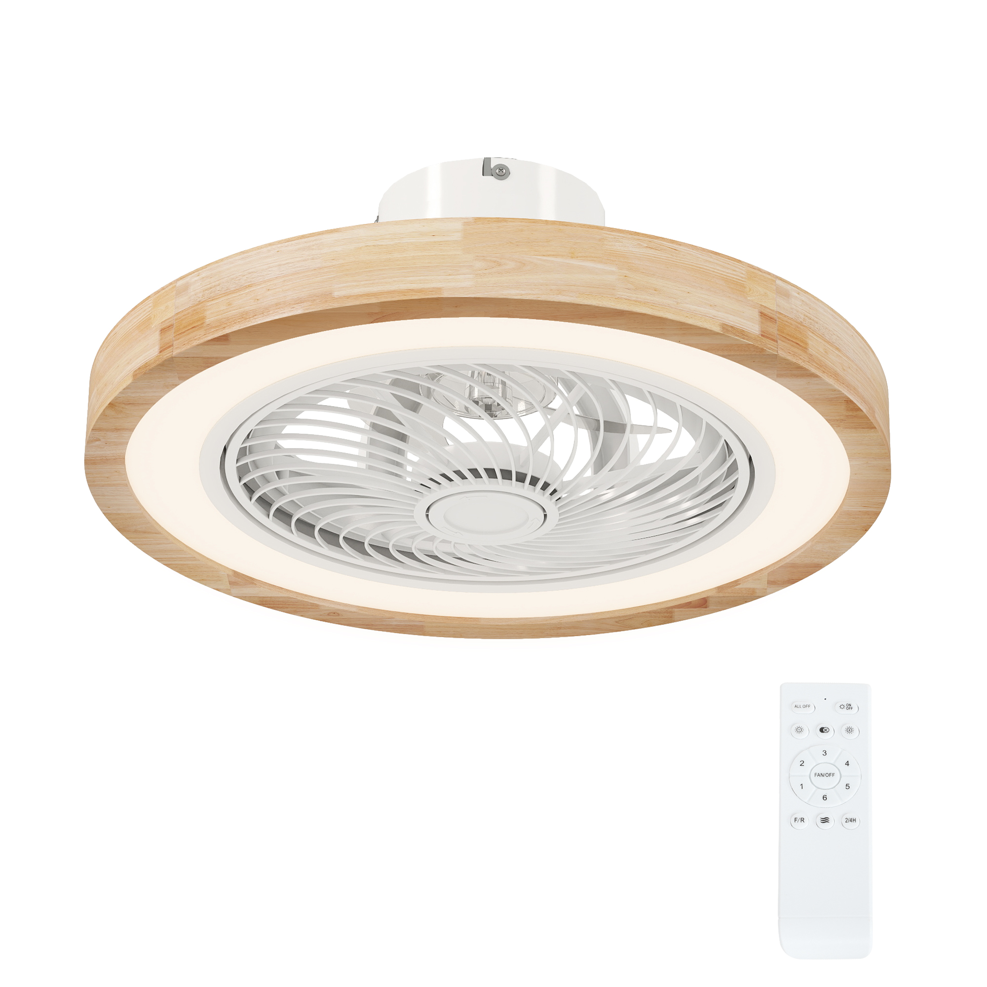 Deckenventilator mit Lampe und Fernbedienung, 6 Geschwindigkeiten, einstellbare Helligkeit, leiser Motor, Hellbraun