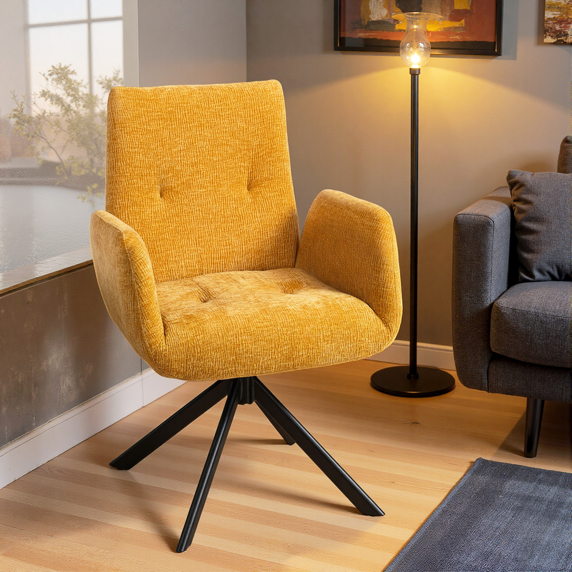 Polstersessel, Akzentsessel, modernes Design, drehbar, bis 120 kg, Gelb