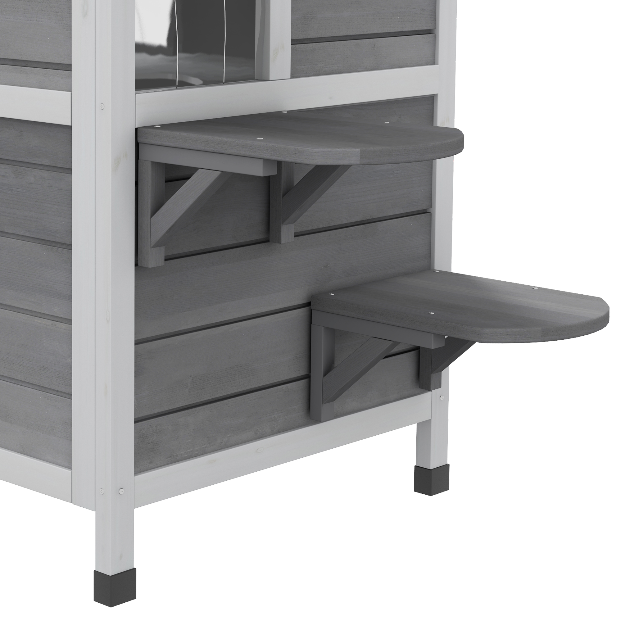 Katzenhaus aus Holz 2-Etagen Winterfest wasserdicht Katzenhütte mit Asphaltdach klappbarem Deckel Treppe Katzenhöhle Outdoor Schutzhütte für Draußen Garten Balkon 78 x 55,5 x 91 cm Grau