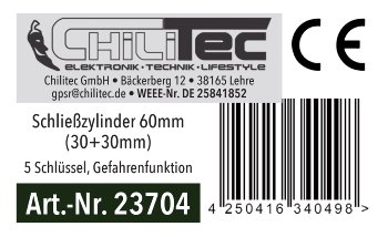 Schließzylinder 60mm (30+30mm), 5 Schlüssel, Not- & Gefahrenfunktion