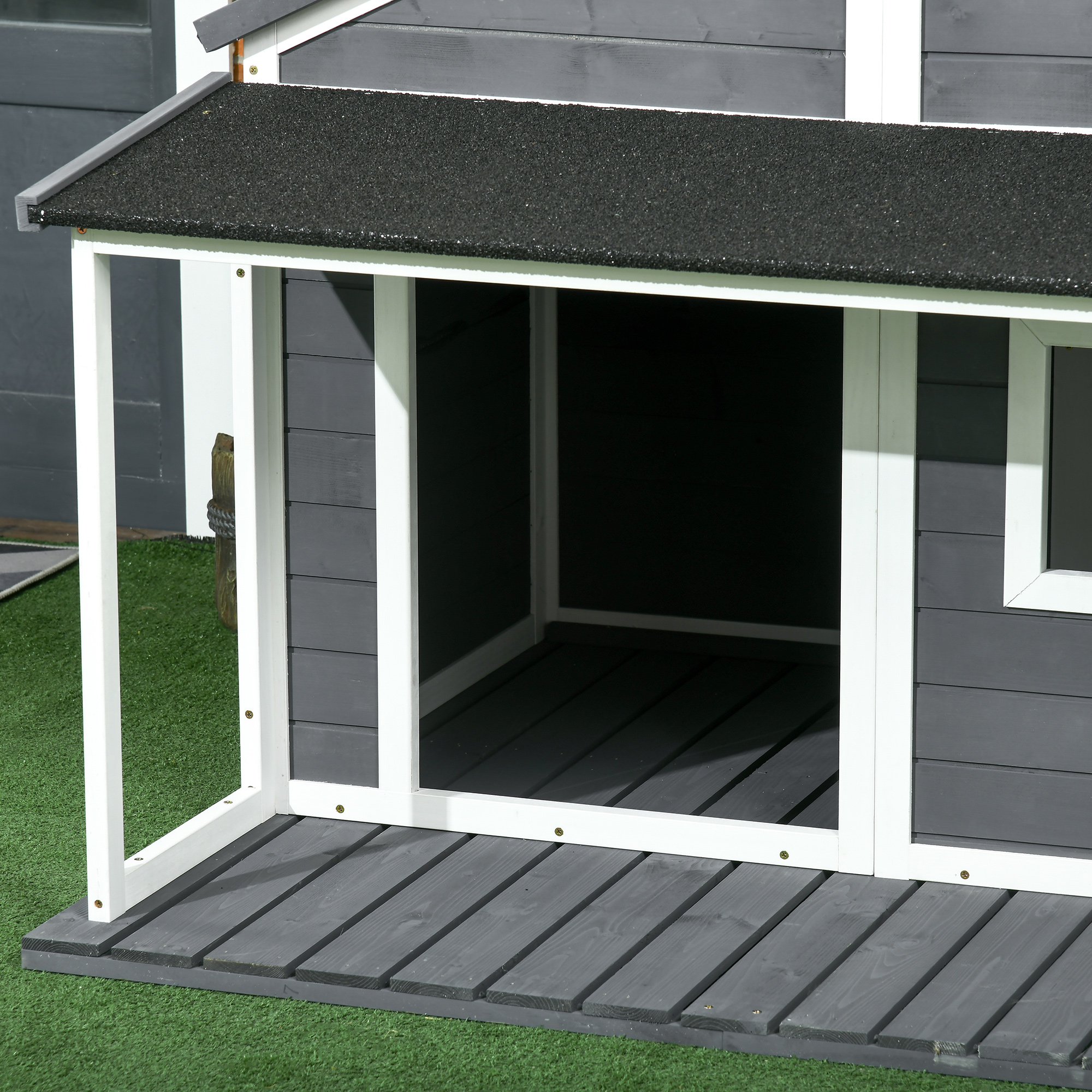 Hundehütte Outdoor-Hundehütte, inkl, Veranda, wetterbeständig, 124 cm x 112 cm x 105 cm, Grau + Weiß