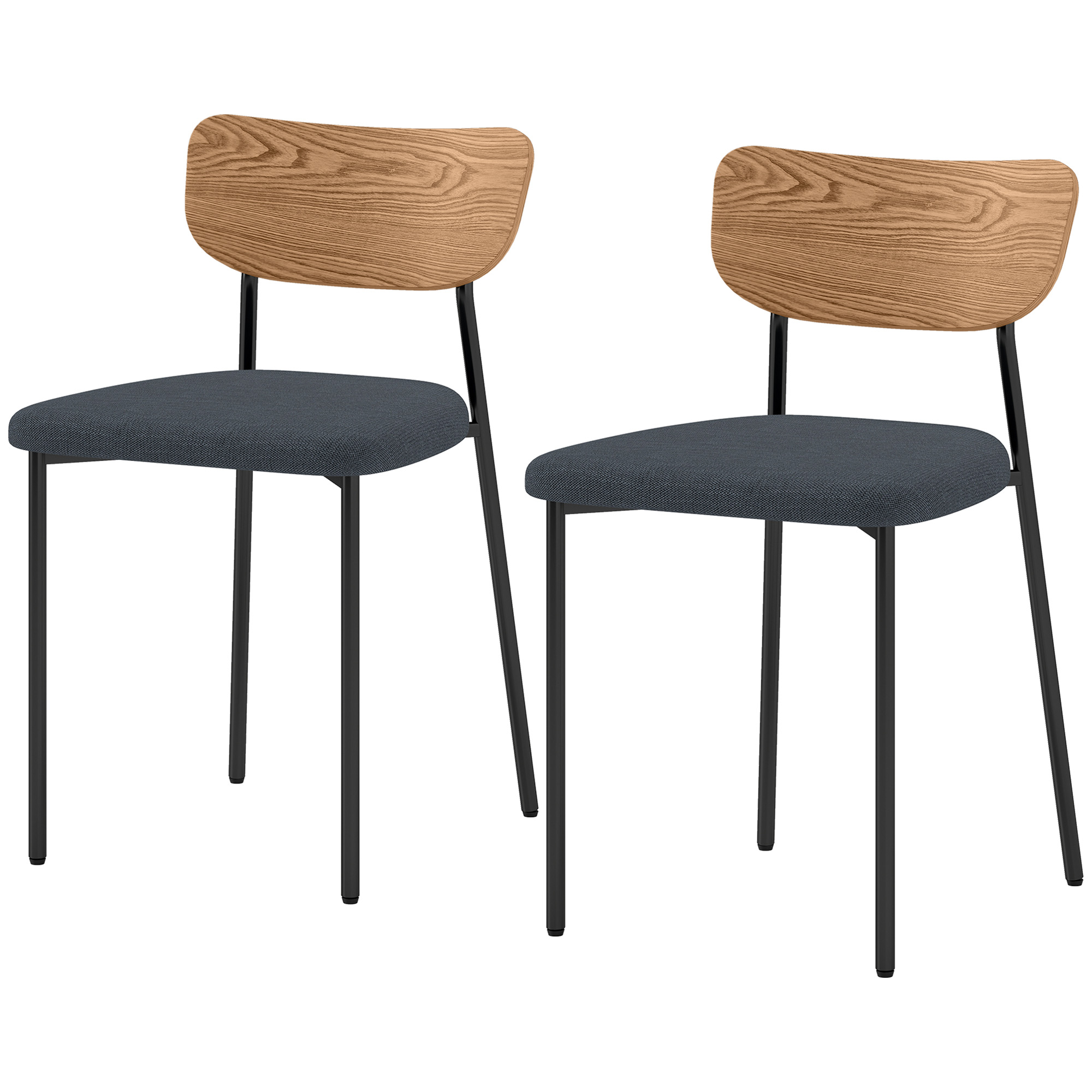 2er-Set Esszimmerstühle, Leinenoptik, armloses Design, Metallbeine, Grau