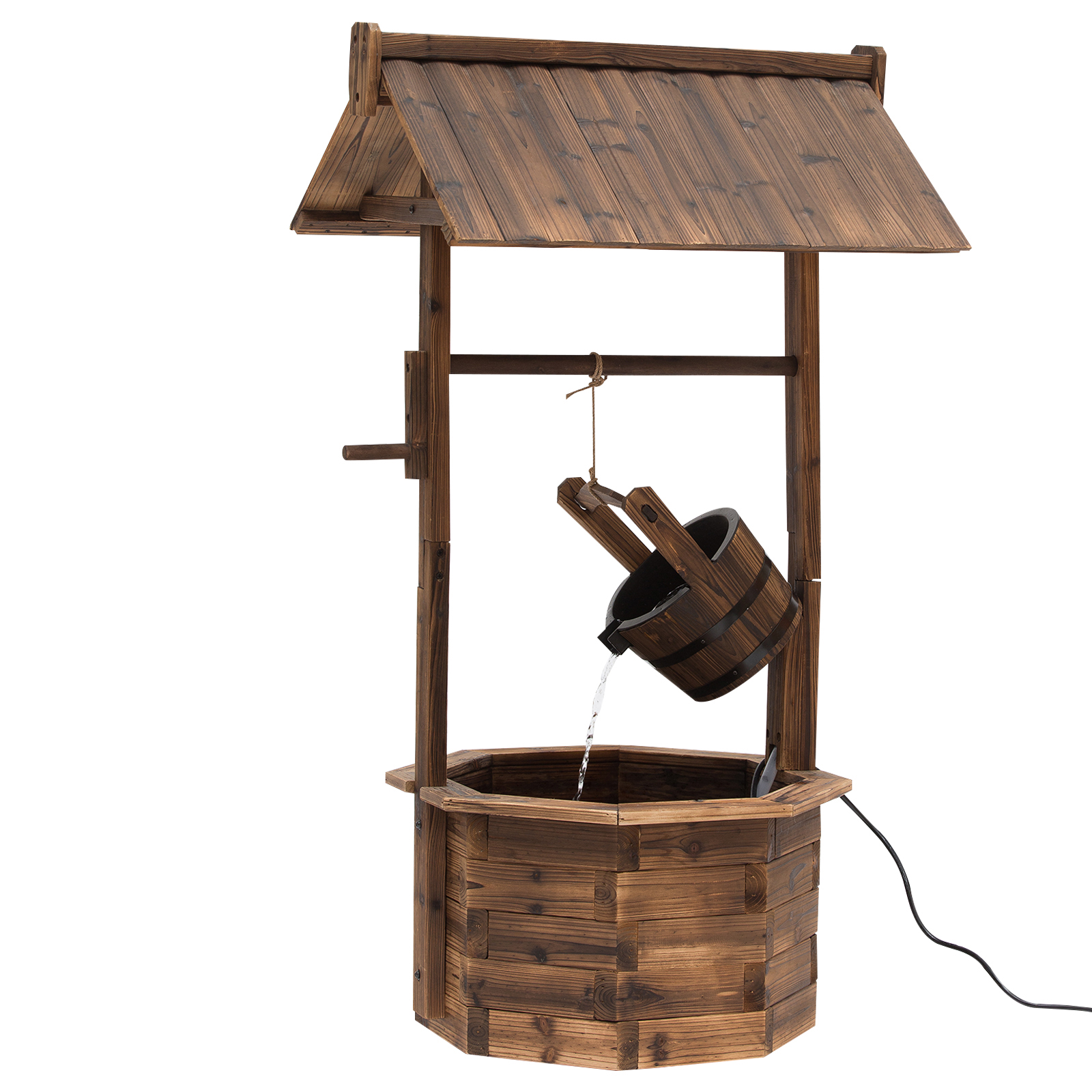 Gartenbrunnen, Zierbrunnen, Springbrunnen, Wasserfall, Regulierbar, Massivholz, Braun, 68 x 57 x 118 cm