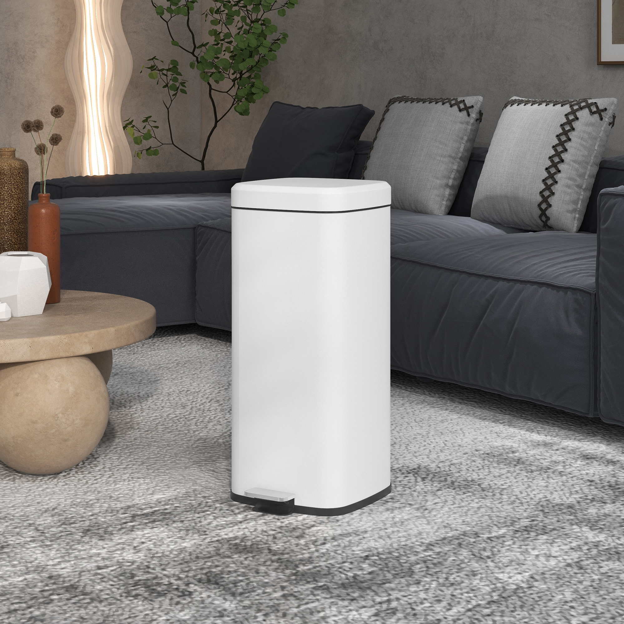 Mülleimer 30L, Soft-Close-Deckel, Fingerabdrucksicher, Fußpedal, Metall/Kunststoff, 28x35x63,5 cm, Weiß