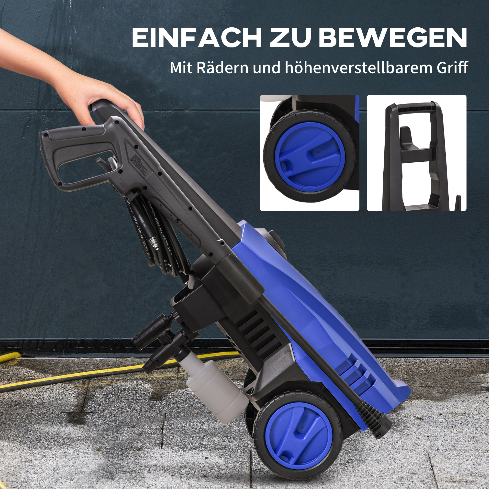 Hochdruckreiniger Druckreiniger 5-tlg, Zubehör, verstellbare Spritzdüse, 150 bar Druck, 1800 W, max, 510 l/h, 35x27x78cm