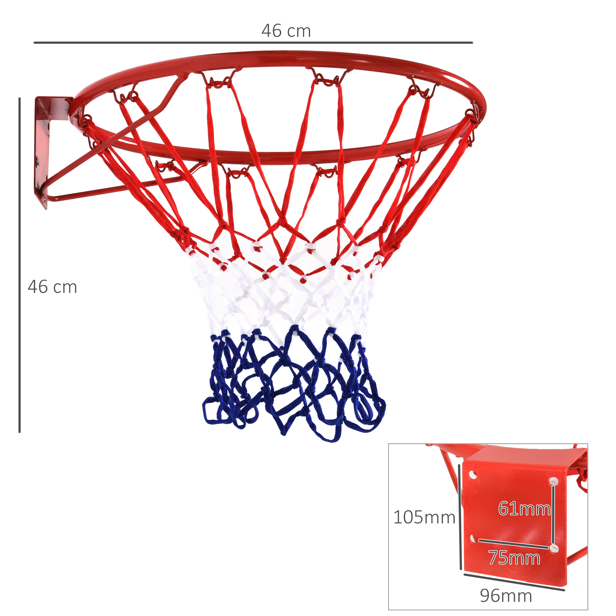 Basketballkorb, Indoor & Outdoor mit Ø46 cm Korb und Netz, Wandmontage, Basketball Board für Jugendliche Erwachsene, Rot + Blau + Weiß
