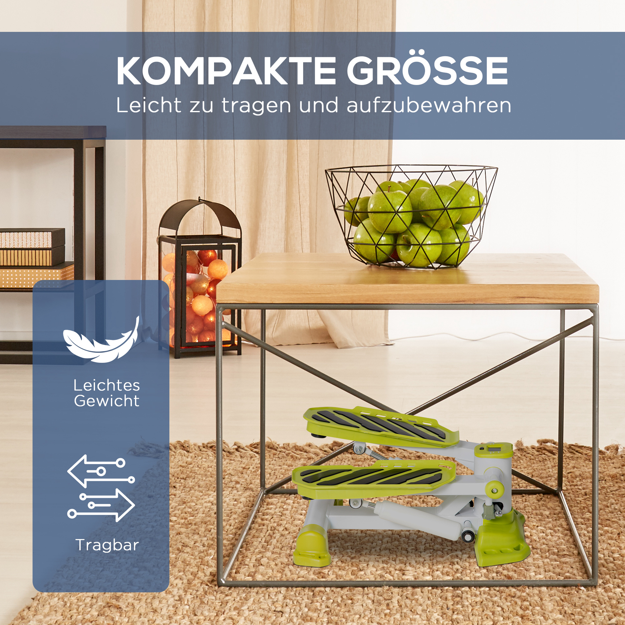 Mini-Stepper, tragbar, rutschfest, Hydraulikzylinder, LCD-Display, Metall/ABS, 48x34x21 cm, Weiß/Gelb