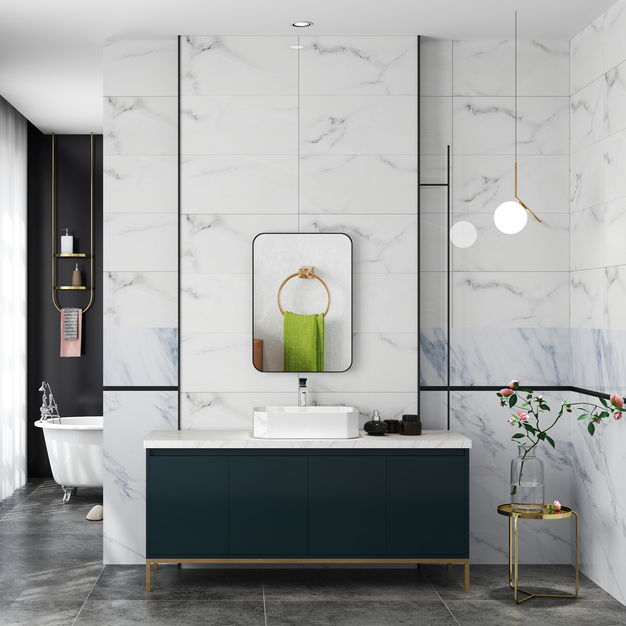 Badspiegel Wandspiegel Splitterschutzfolie Metallrahmen Badezimmer 50 x 70 cm Schwarz