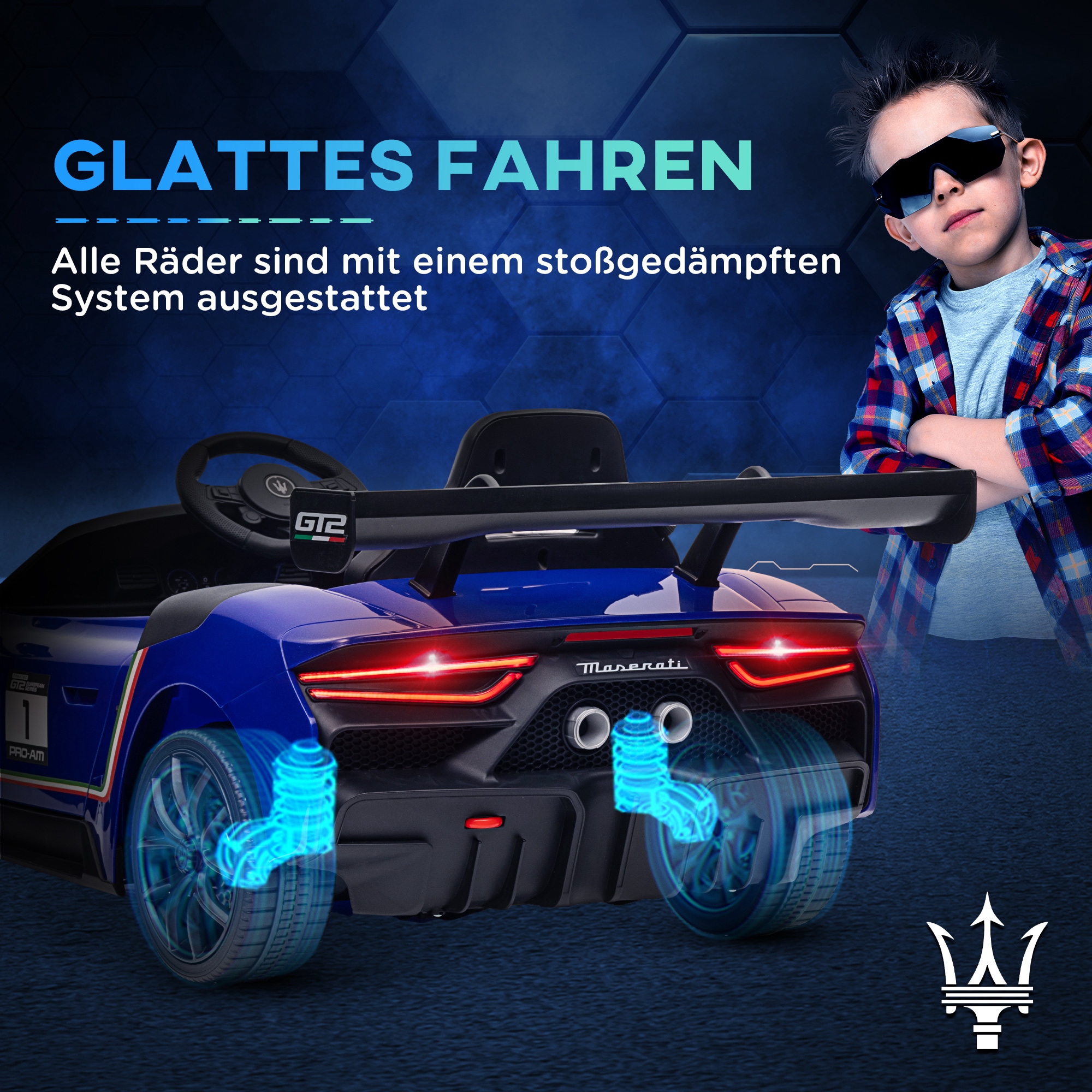 Elektro-Kinderauto 12V, lizenziert, Fernbedienung, stoßdämpfende Räder, Blau, 115x60x45 cm