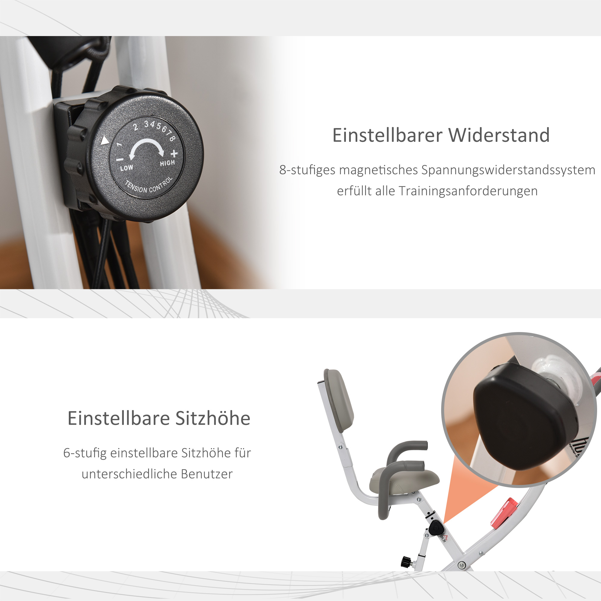 Heimtrainer X-Bike 2-in-1 Fahrradtrainer mit LCD-Display,Pulsmesser, klappbarer Hometrainer Trimmrad mit 8 stufig Magnetwiderstand, 1 Paar Spannseil, Stahl Rosa 105x48x118 cm