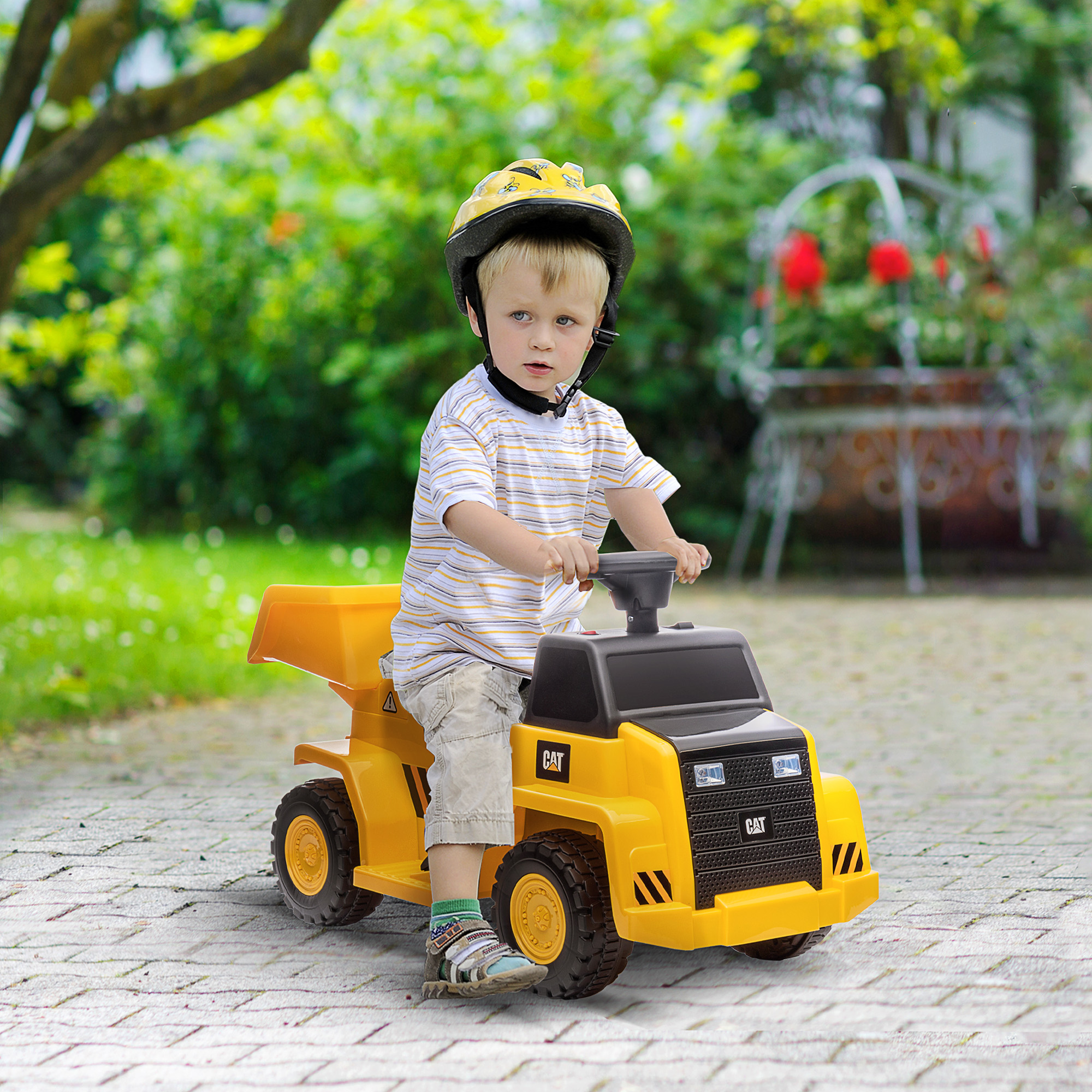 Elektro-Kipplaster für Kinder, kippbare Ladefläche, max, 3 km/h, Scheinwerfer, Hupe, gelb, 74,5 x 36 x 43,5 cm