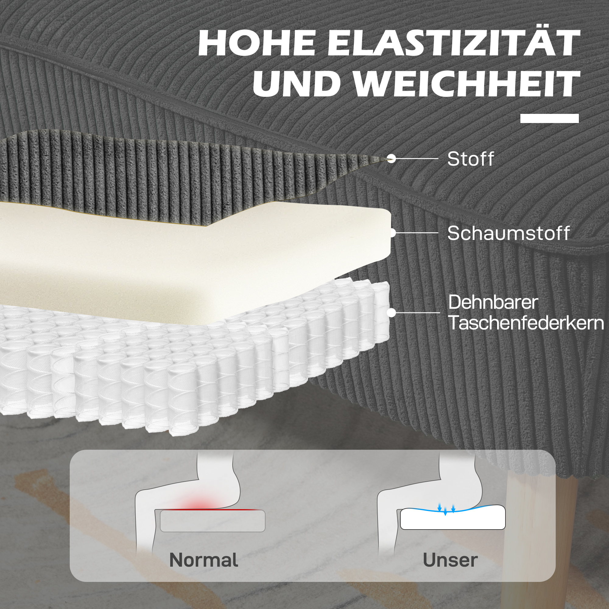 2-Sitzer Polstersofa, Holz, Samtartiges Polyester, Schaumstoff, 117 x 56,5 x 77 cm, Grau