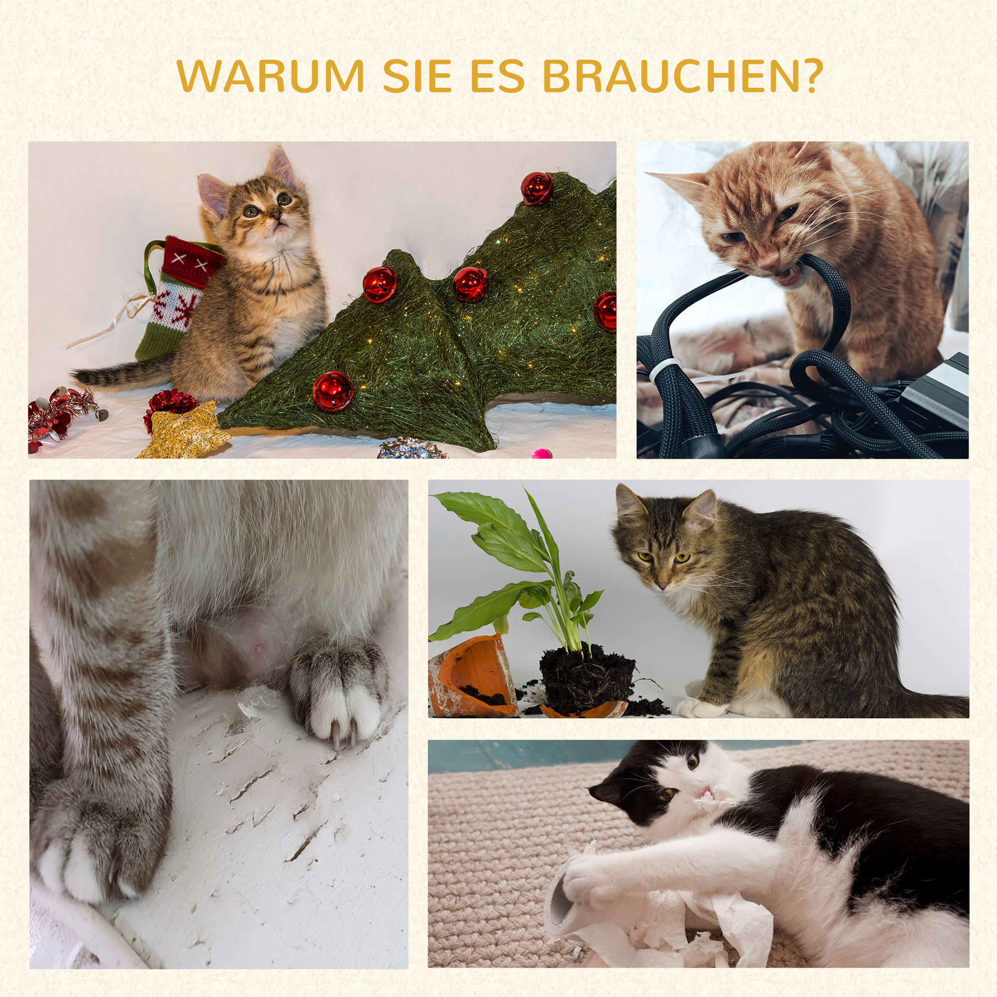 Katzenbaum 4-Stock Katzenhöhle Katzenhaus mit Spielbällen Sitzstange Sisalsäule und Kratzbrett groß stabil luxuriös Sisal Plüsch Grau 48x48x104 cm