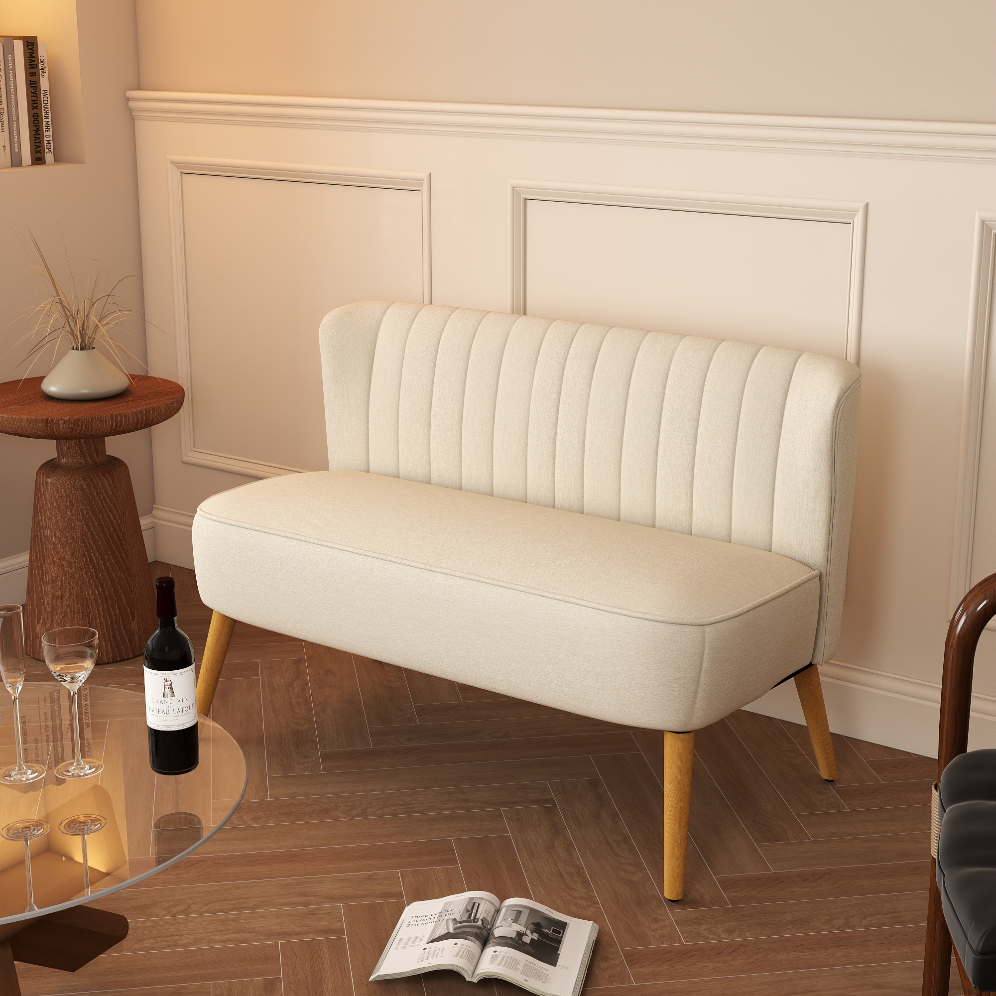 2-Sitzer Sofa, weiche Polsterung, pflegeleichter Bezug, bis 150 kg, 117 x 56,5 x 77 cm, Cremeweiß