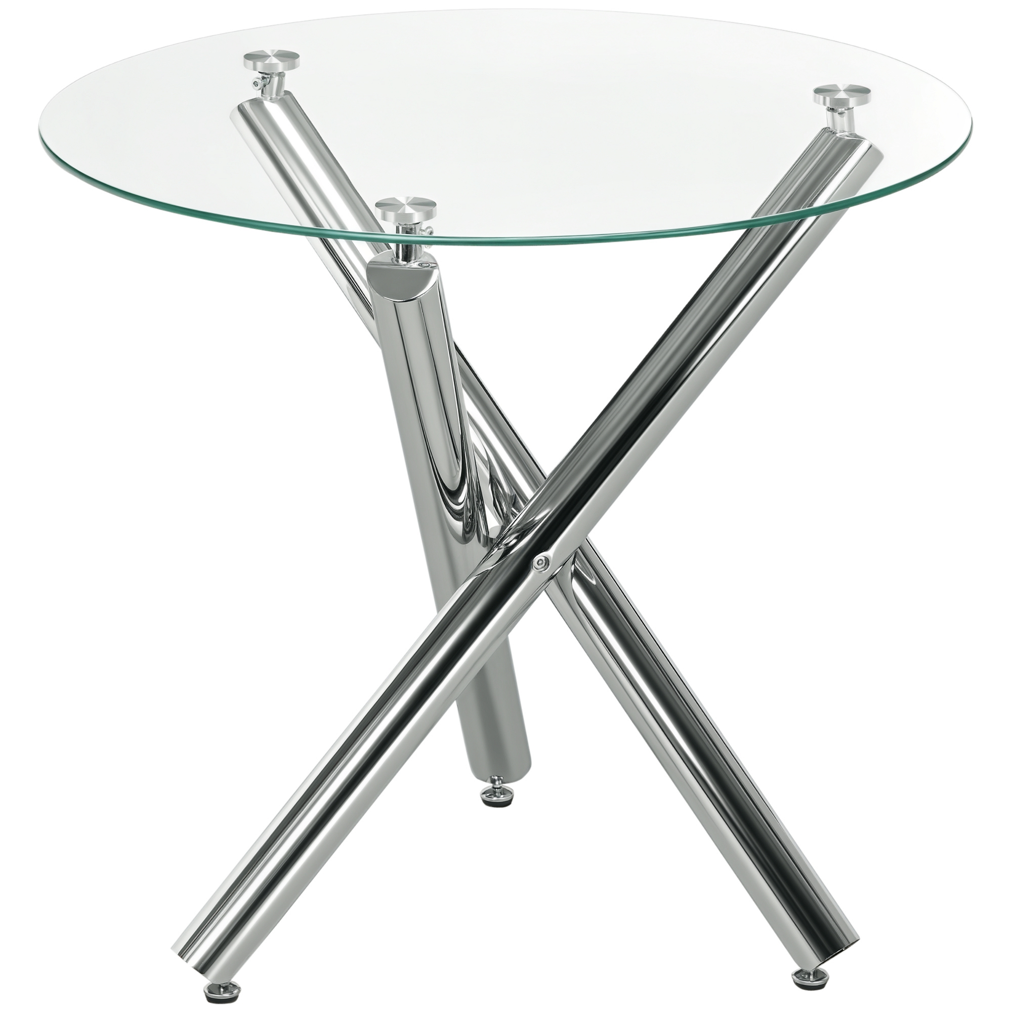 Esstisch, runde Hartglasplatte, randloses Design, für 2-4 Personen, Stahlbeine, 80 x 80 x 74 cm