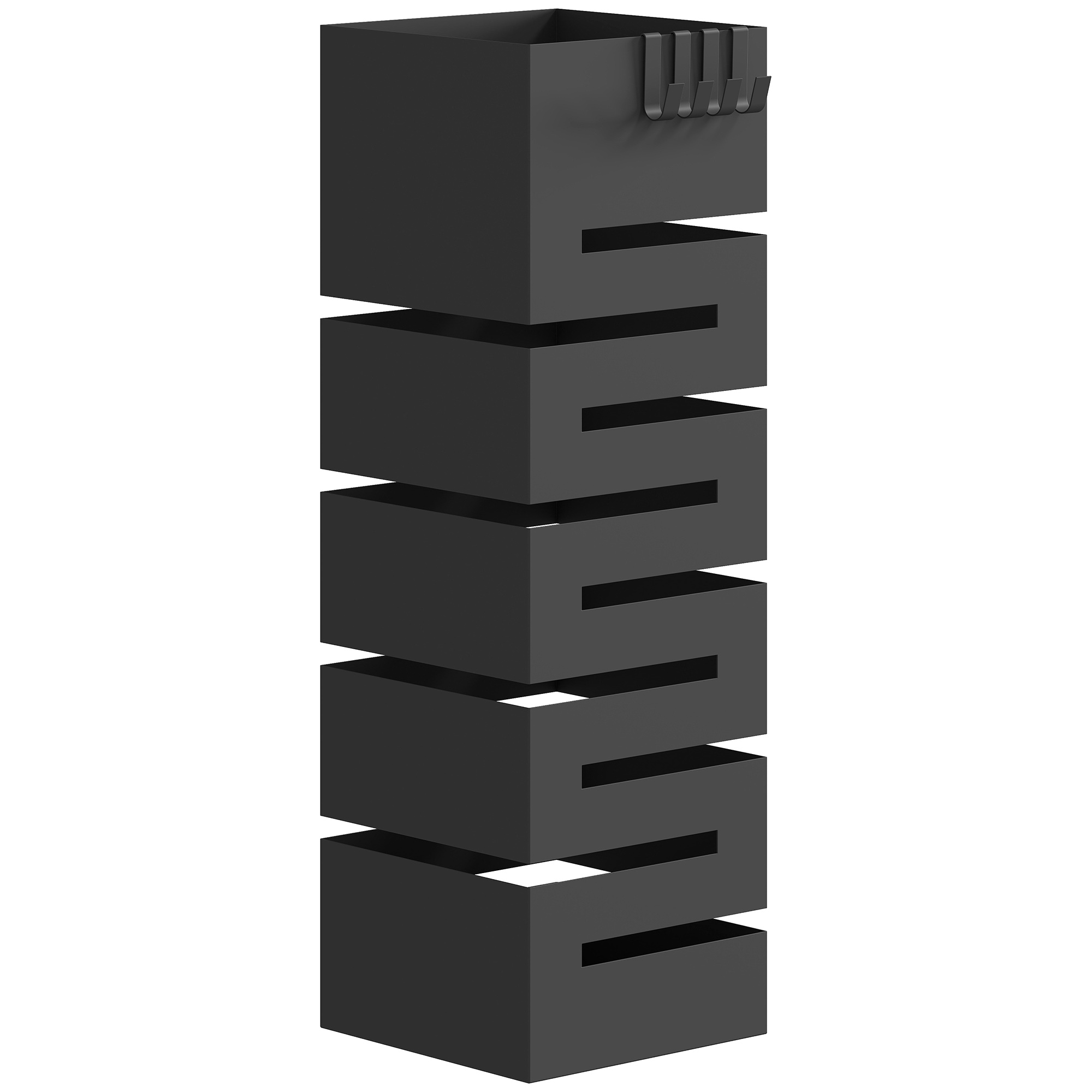 Regenschirmhalter, Metallständer für Schirme, Freistehender Schirmständer mit Haken und Tropfschale, Platz für 8 Schirme, Schwarz