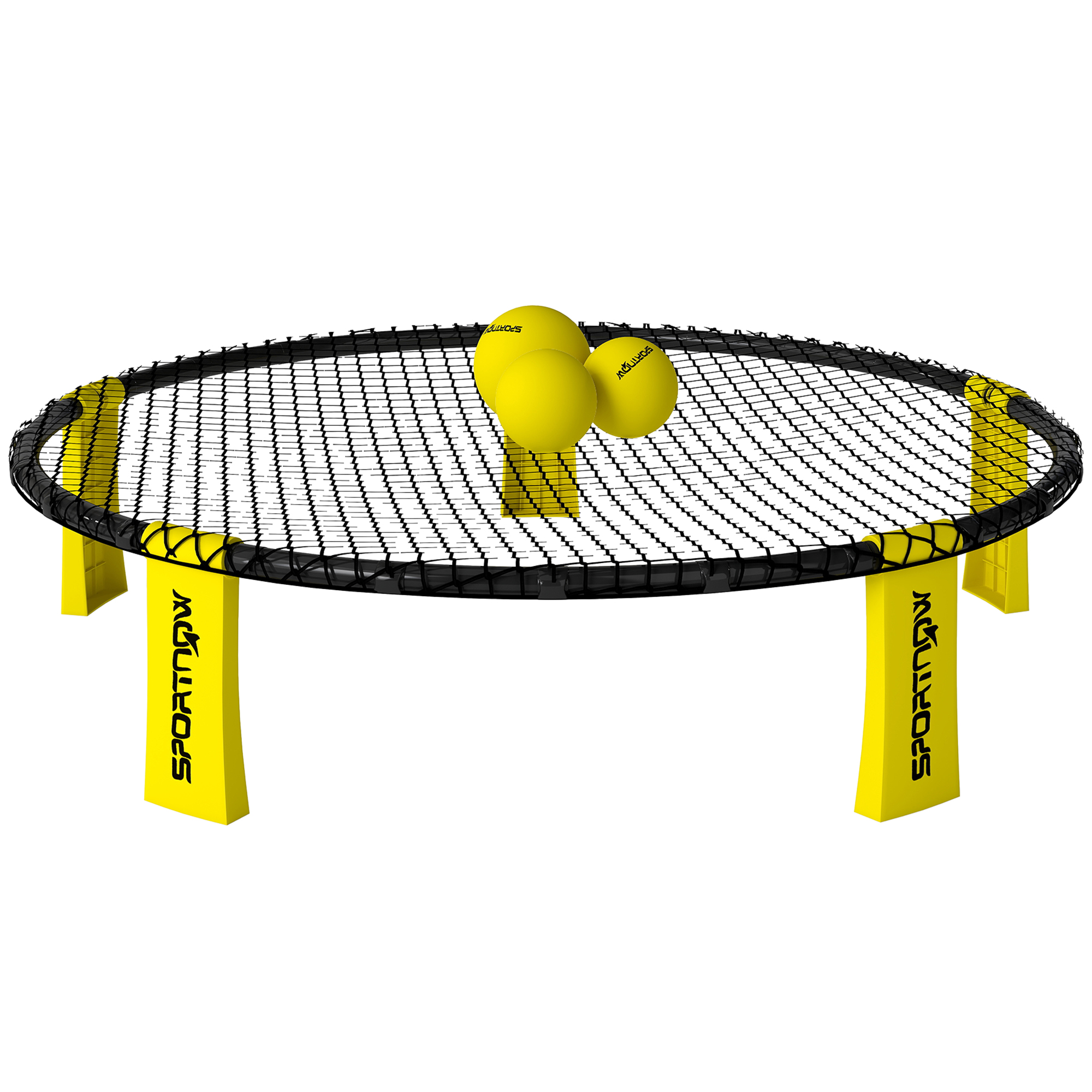 Roundnet Set Spieleset mit Spielnetz 3 Bällen Tragetasche Ballpumpe Spikeball Set Ø92 x 20 cm Gelb