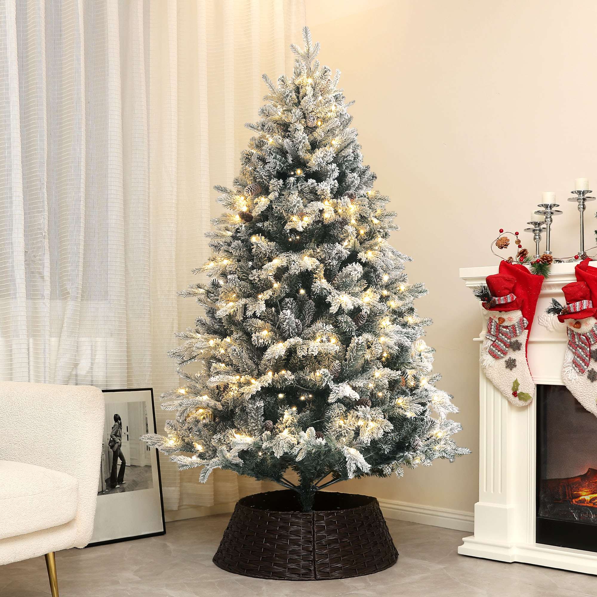 Weihnachtsbaum, 180 cm, LED-Lichter, schneebedeckt, flammenhemmend, Metall