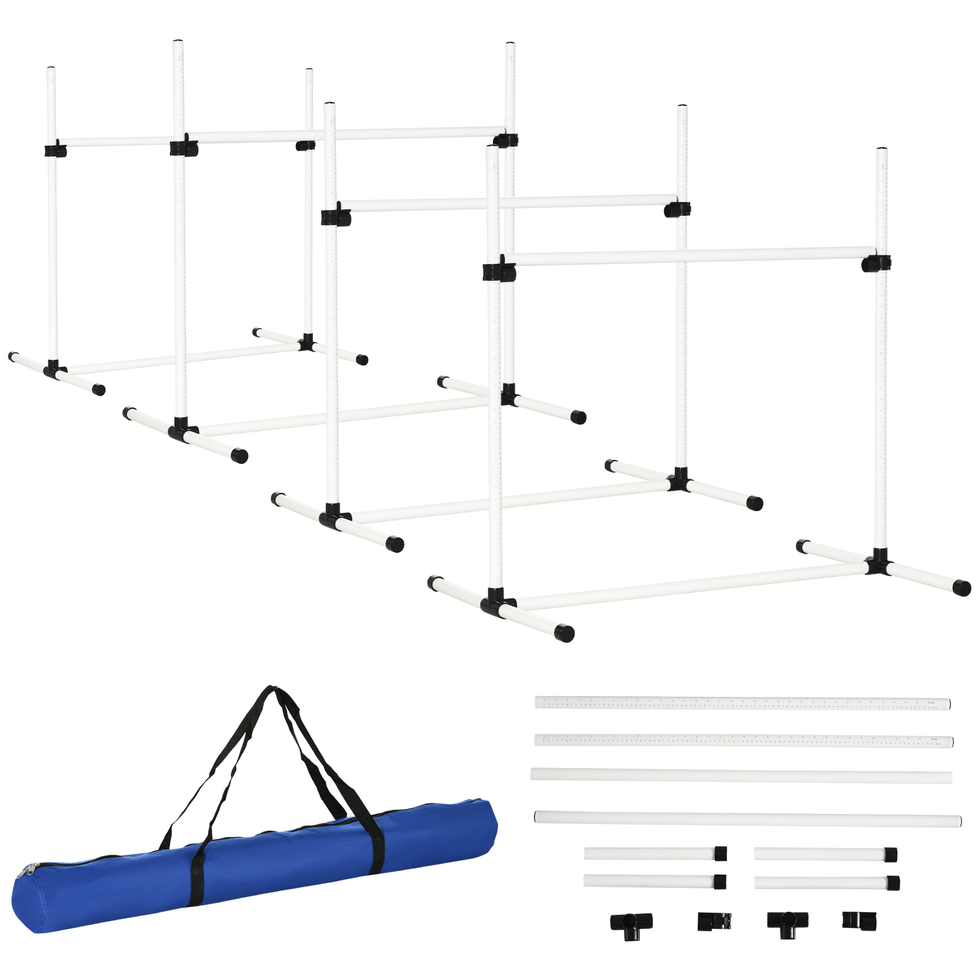 Agility Set Hunde 4-teiliges höhenverstellbar Agility-Ausrüstung Sprungstangen-Set Steckhürdenset mit 4 Hürden Tragetasche Koordinationstraining Sprungstangen-Set für Spiele Training Agility Set Hunde 4-teiliges höhenverstellbar Agility-Ausrüstung Sprungstangen-Set Steckhürdenset mit 4 Hürden Tragetasche Koordinationstraining Sprungstangen-Set für Spiele Training