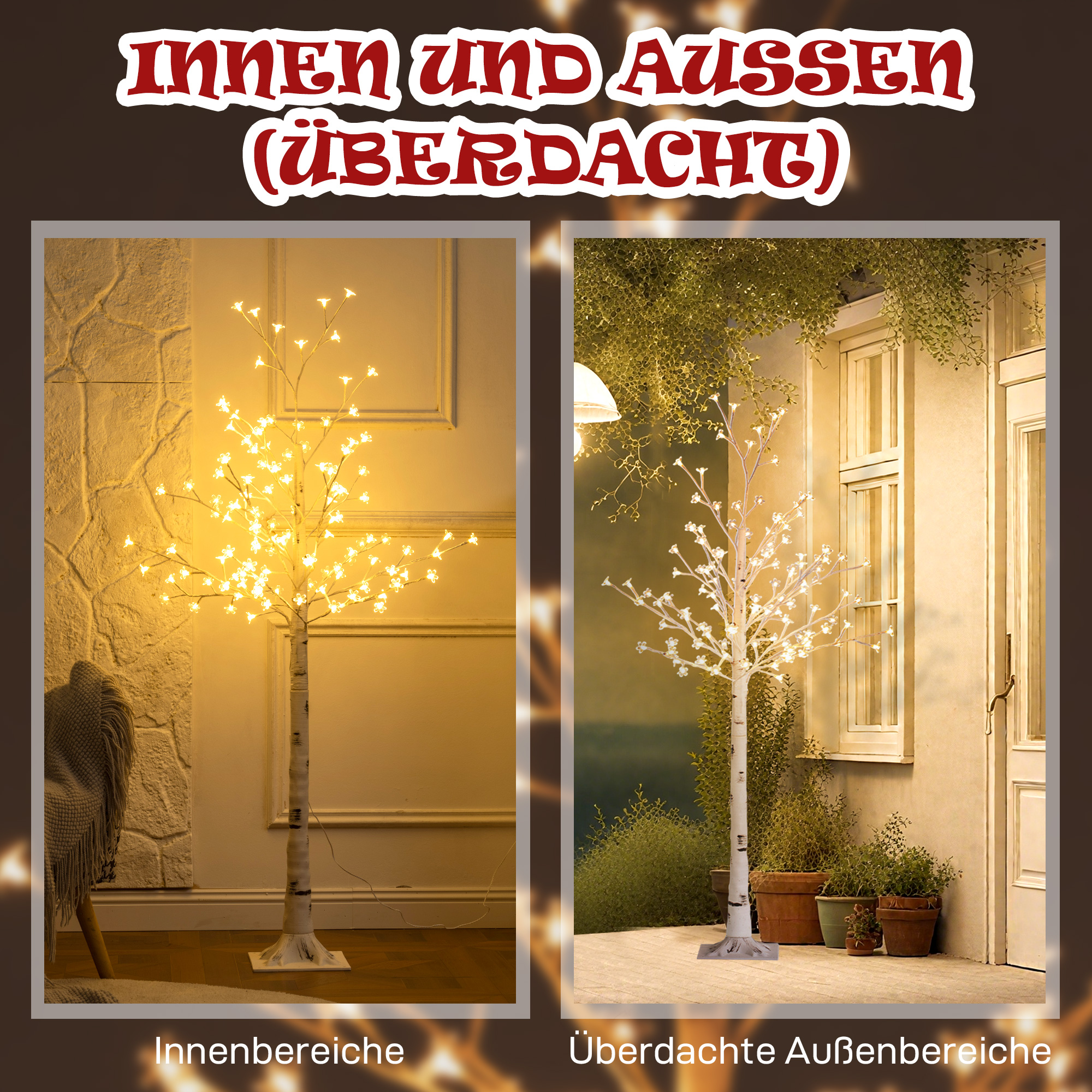 Kunstbaum, Kunst Kirschblütenbaum, mit 120 LEDs, 3 Helligkeitsstufen, warmweiß, realistische Rinde, 21 x 21 x 150 cm