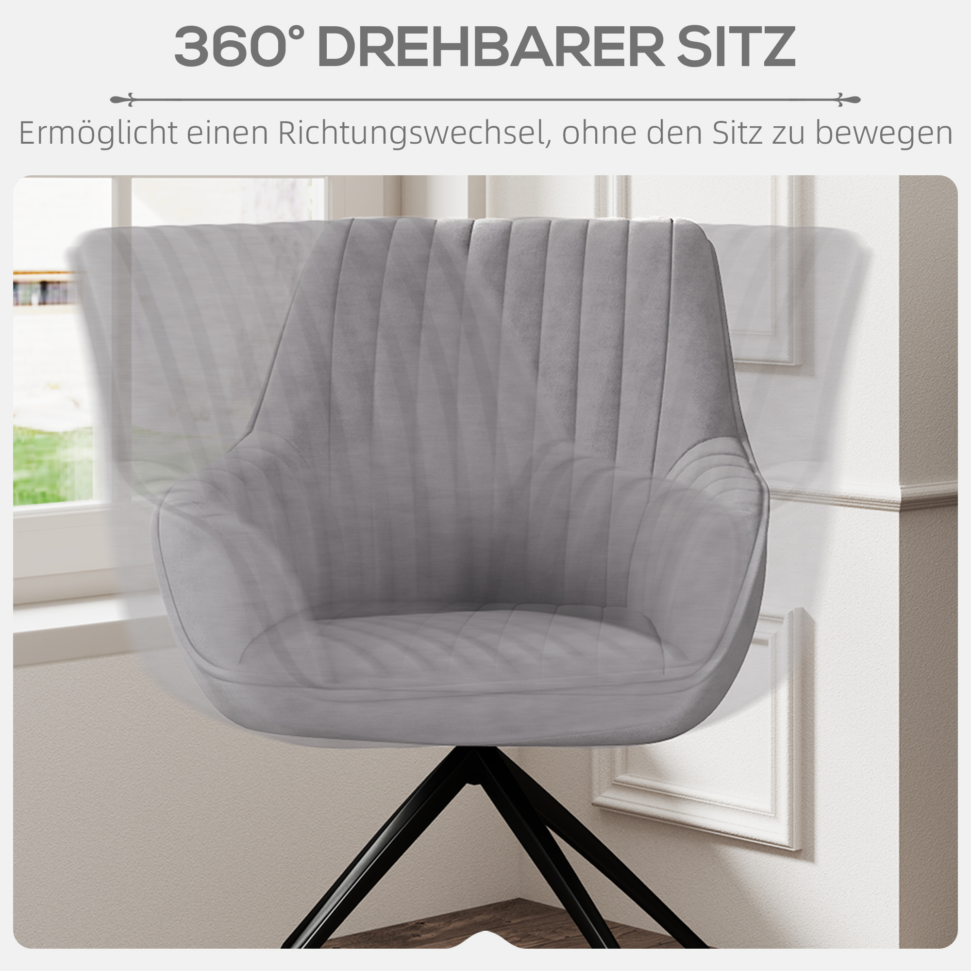 Drehbarer Armstuhl, Moderner Akzentsessel mit Metallbeinen für Wohnzimmer, Schlafzimmer, Büro, Grau