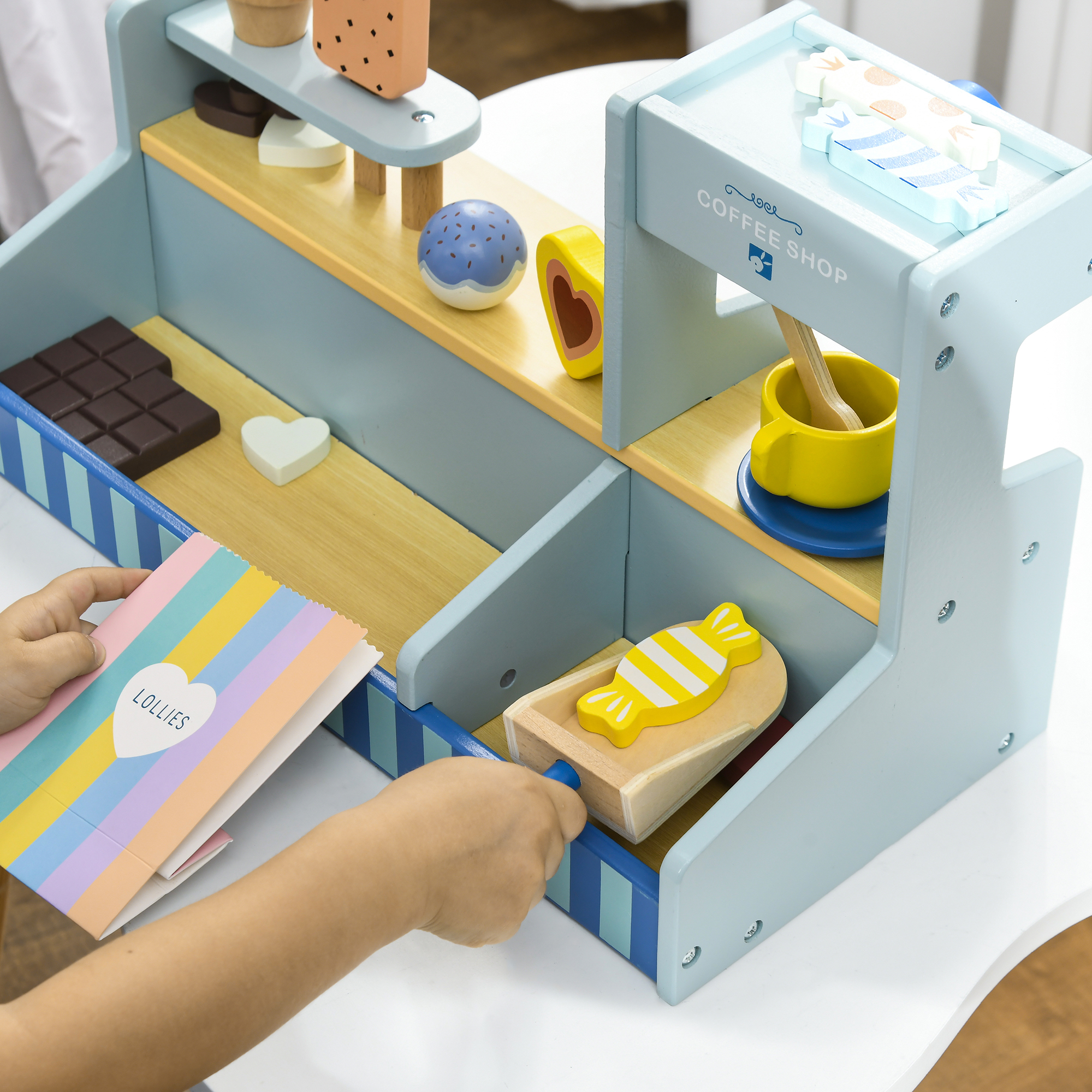 Spiel-Eisladen für Kinder, Eiscreme-Stand, viel Zubehör, fördert Fantasie und Motorik, Hellblau