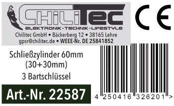 Schließzylinder 60mm (30+30mm), Profil-Zylinder, 3 Bartschlüssel