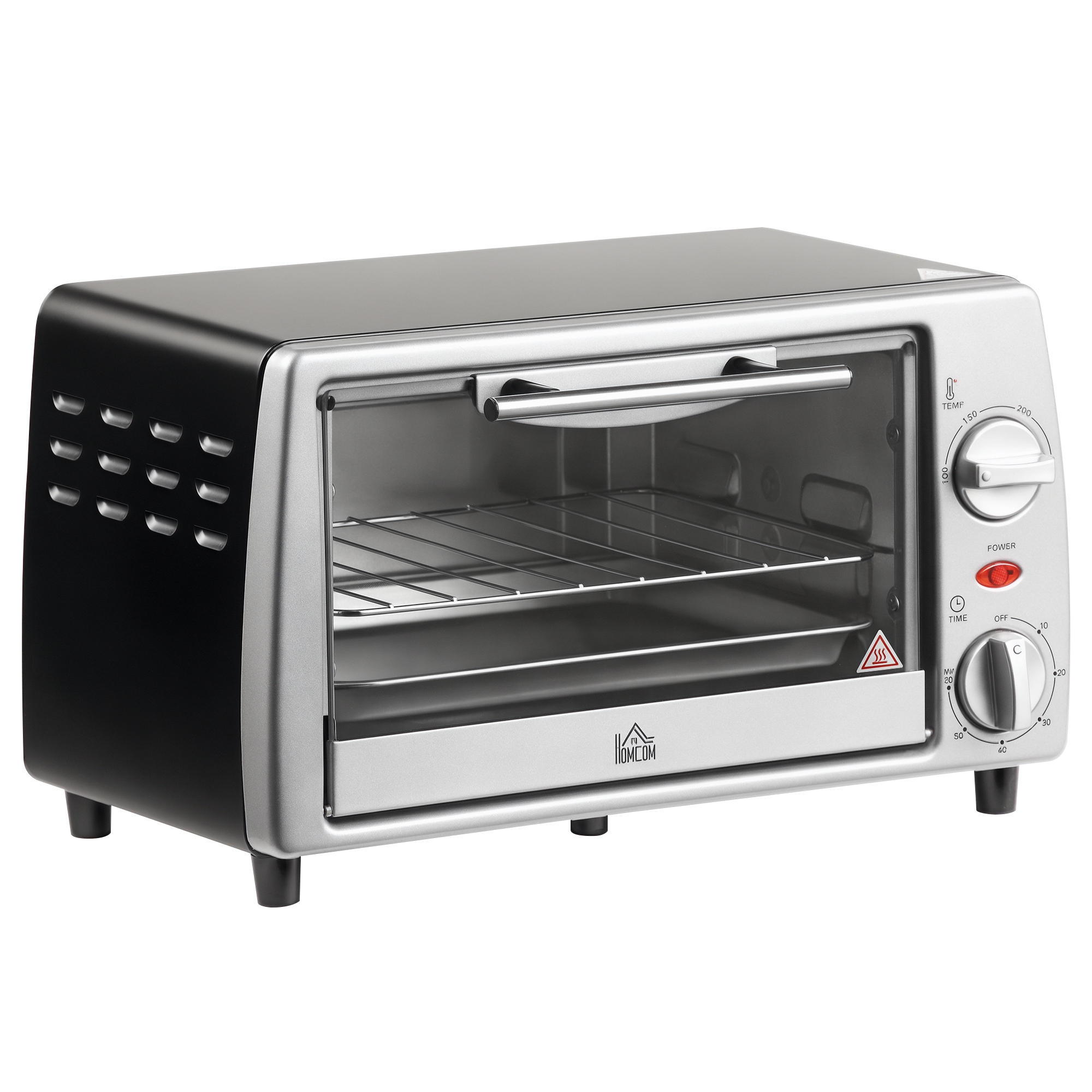 Mini Backofen 10 L 750W 100-230? 60 Min. Timer mit Backblech, Grillrost und Herausnehmbarer Bodenschale, Pizza-Ofen Silber