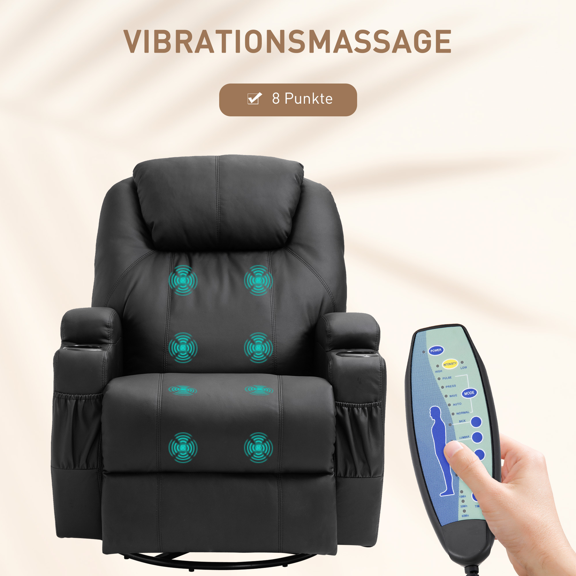 Massagesessel Elektrisch Relaxsessel Fernsehsessel Massagefunktion 5 Massage-Modi Liegefunktion Kunstleder Holz Metall Schaumstoff Schwarz 84 x 92 x 109 cm