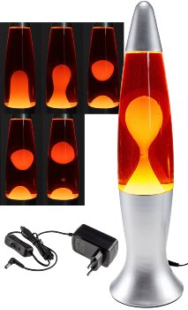 Lavalampe "CTL-ROGE LED" 40cm / Wasser: Rot, Wachs: Gelb, Body: Silber