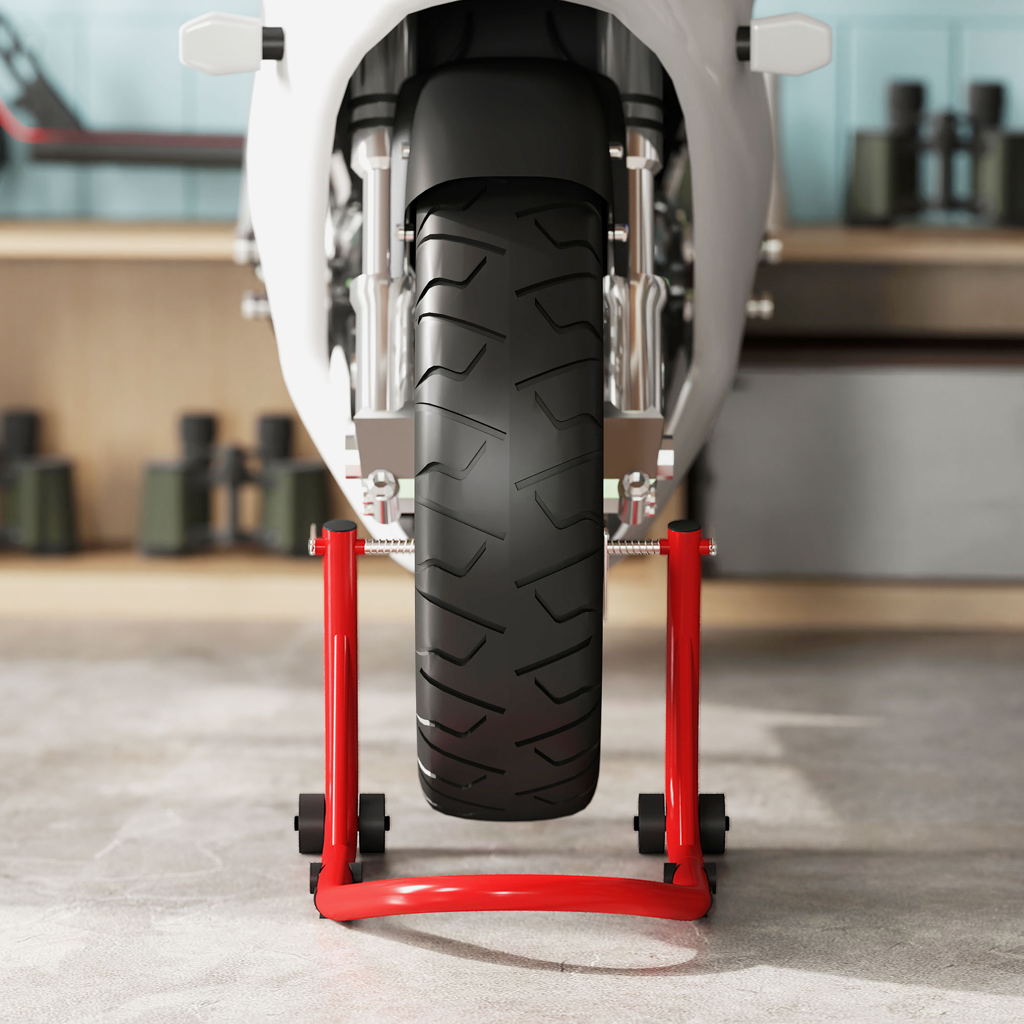 Motorradständer Set vorne/hinten Montageständer Motorradheber bis 544 kg Stahl Rot